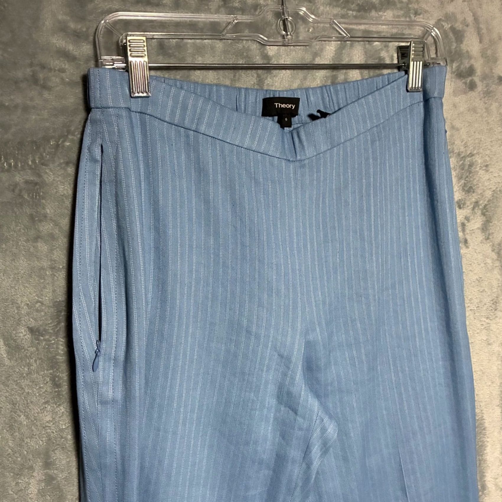Theory Theory Linen Blend Basic Pull On Ankle Pant Womens 6 Blue Pinstripe Size 28" / US 6 / IT 42 - 3 Thumbnail