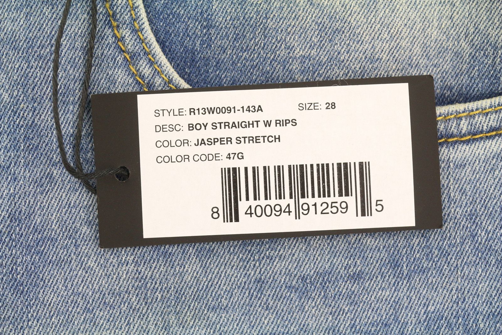 R13 BOY STRAIGHT W RIPS 28 Jasper Stretch Low Rise Blue 87165 Size 28" / US 6 / IT 42 - 8 Thumbnail