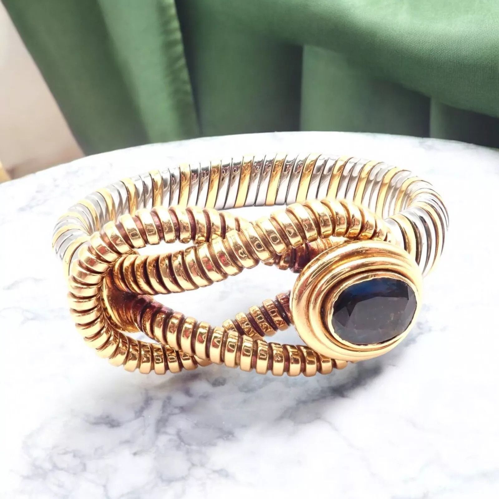 Cartier 18k Yellow Gold Steel London Blue Topaz Bracelet Size ONE SIZE - 2 Thumbnail