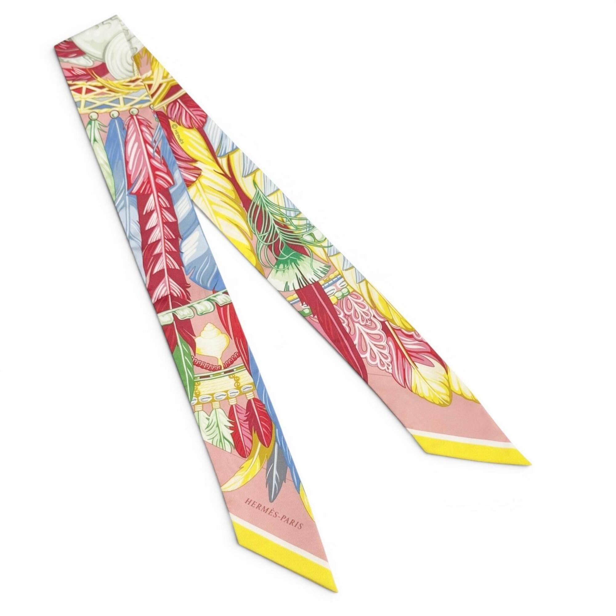 Hermes HERMES Twilly Danse Pacifique 100% Silk Vieux Rose Blue Vert Scarf Muffler, Made in France, Women's, with Box. Size ONE SIZE - 1 Thumbnail