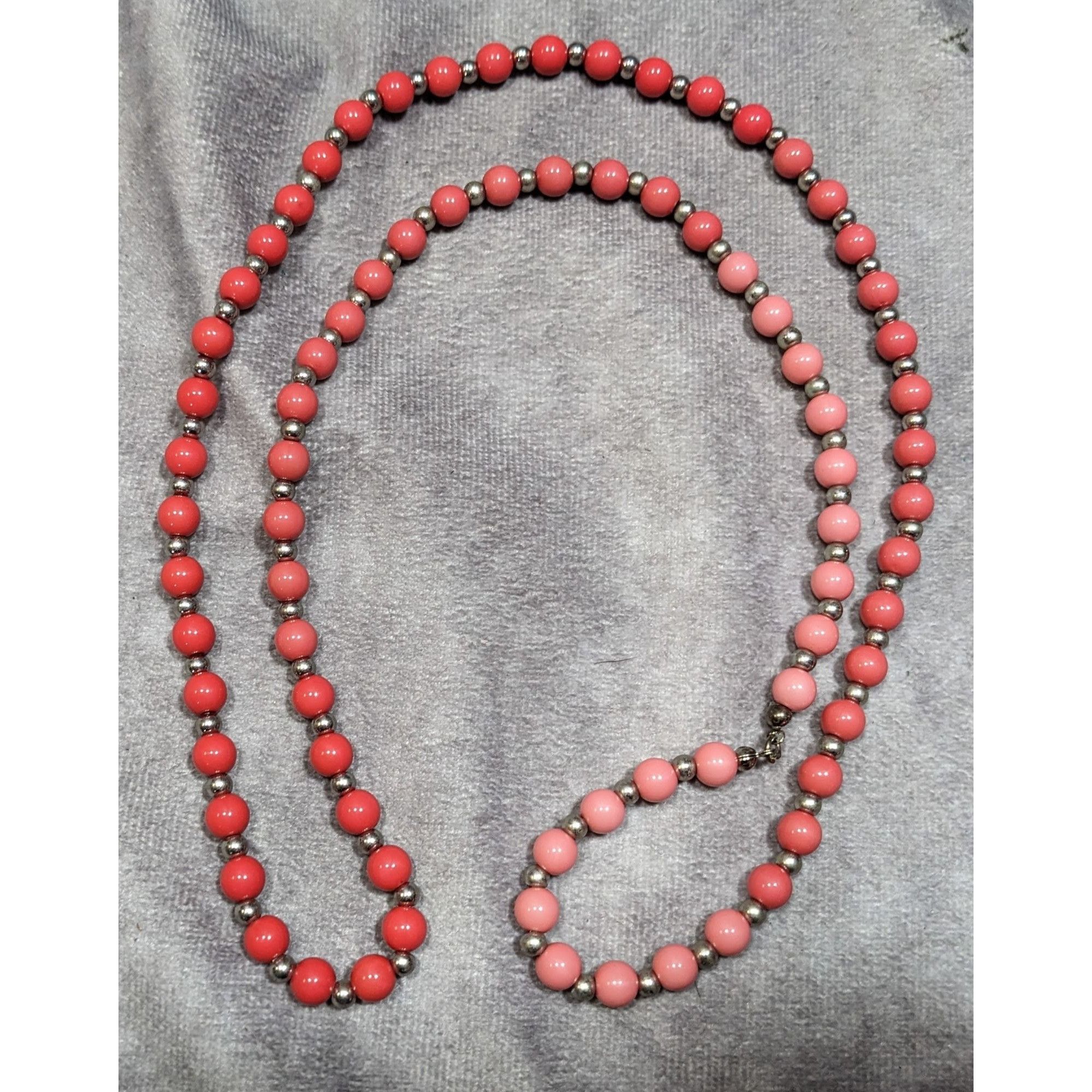 Other Vintage Retro Pink Red And Silver Tone Beaded Necklace Size ONE SIZE - 4 Thumbnail