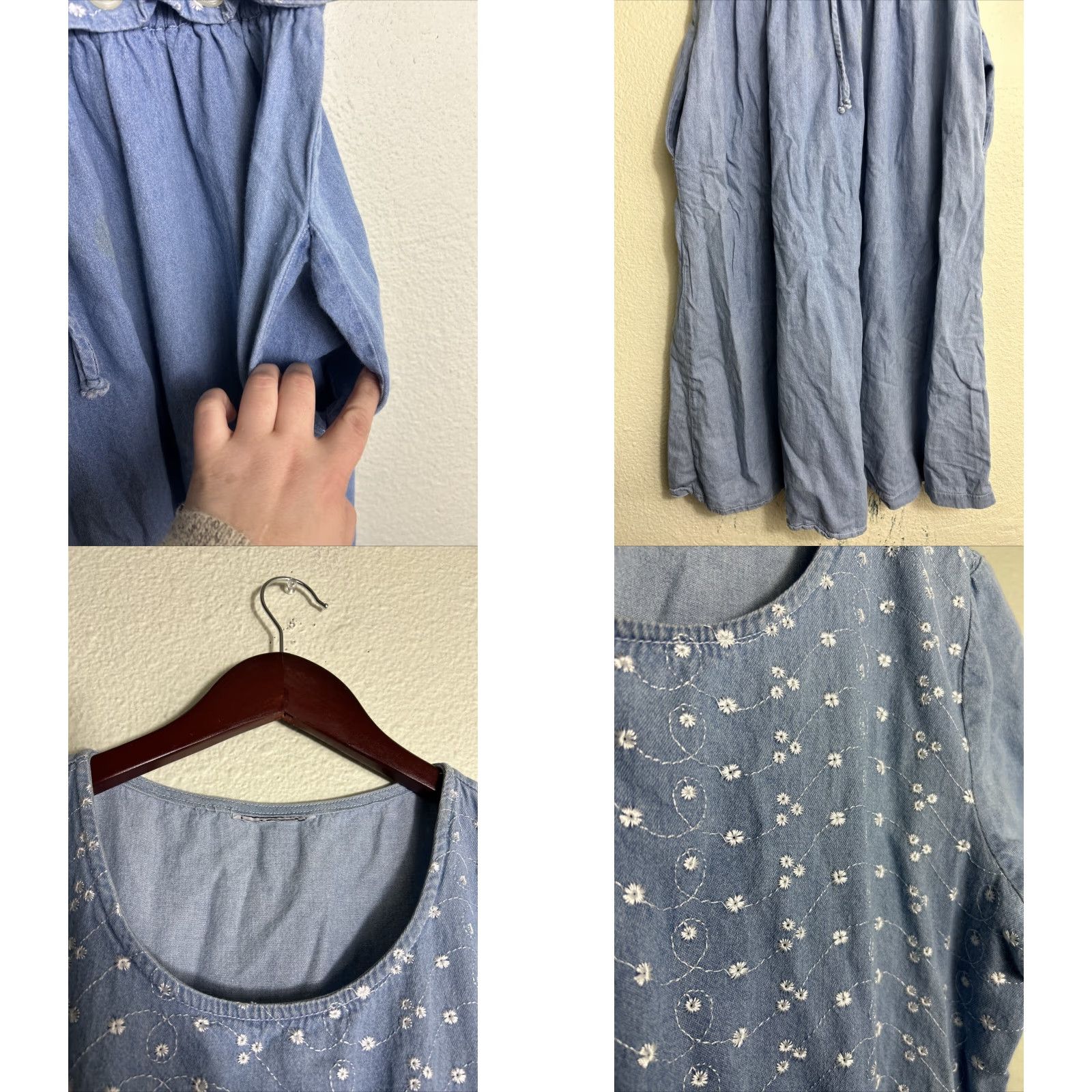Vintage VINTAGE Chambray Women’s Medium Dress Blue Floral Elastic Waist Ankle Length Size M / US 6-8 / IT 42-44 - 8 Thumbnail