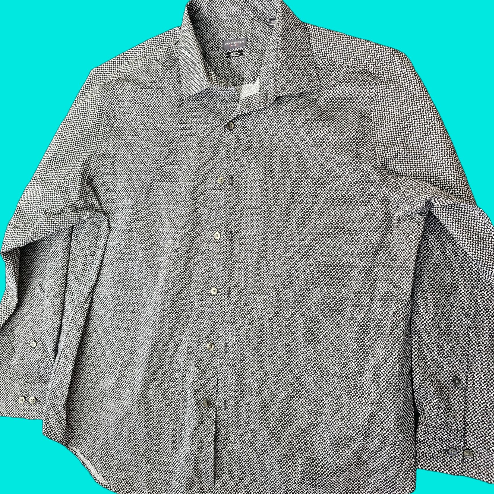 Van Heusen Van Heusen Flex Men's Dress Shirt Black Geometric 17.5" Neck  17.5 Adult XL Long Sleeve Spread Collar | Grailed