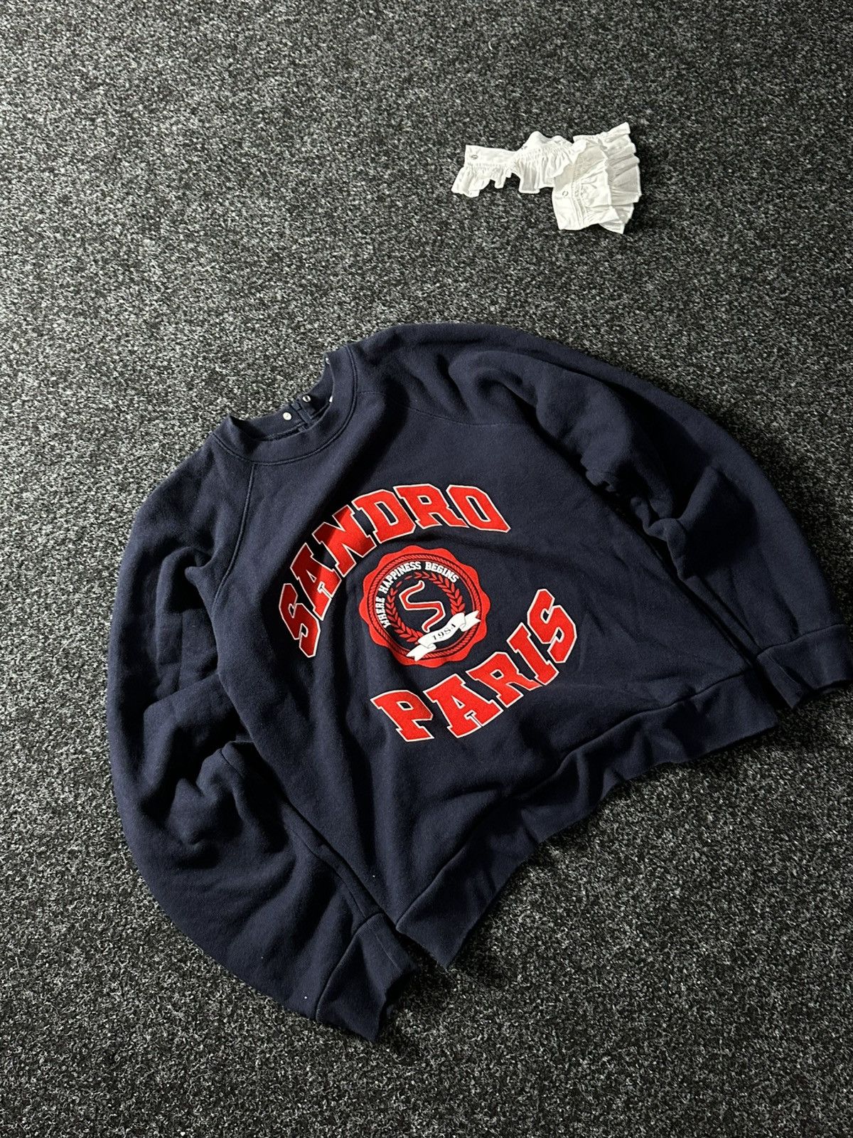 Designer × Sandro × Vintage 🚨Sandro Luxury BIG LOGO UNIVERSITY VINTAGE BLUE SWEATSHIRT Size XS / US 0-2 / IT 36-38 - 6 Thumbnail