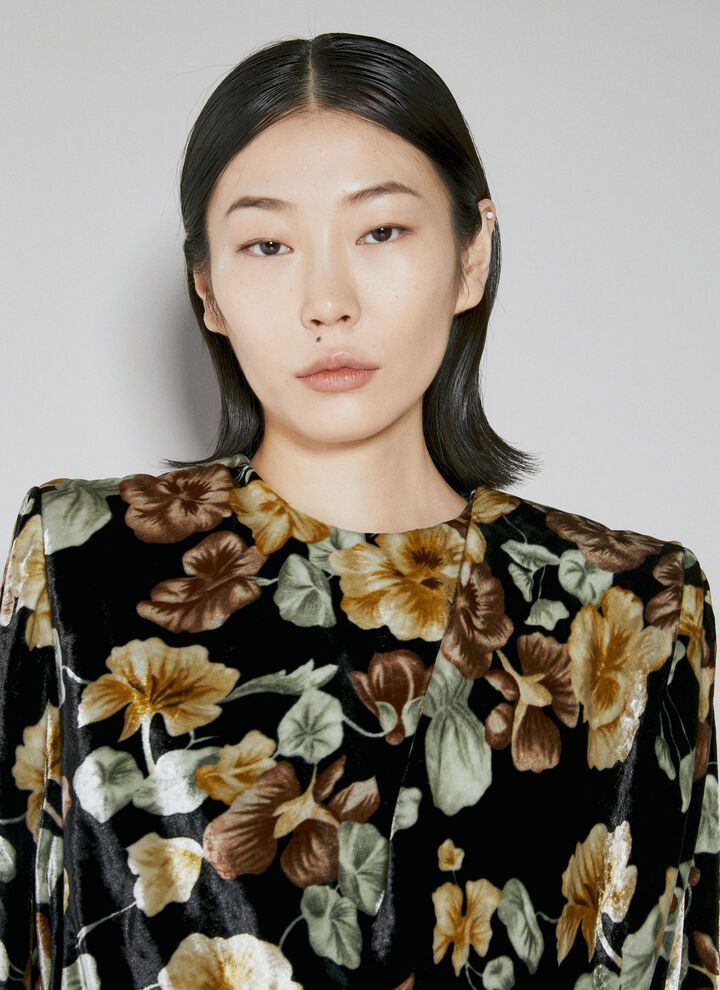 Saint Laurent Paris o1s1wg111024 Draped Dress in Floral Velvet in Multicolor Size XS / US 0-2 / IT 36-38 - 3 Thumbnail