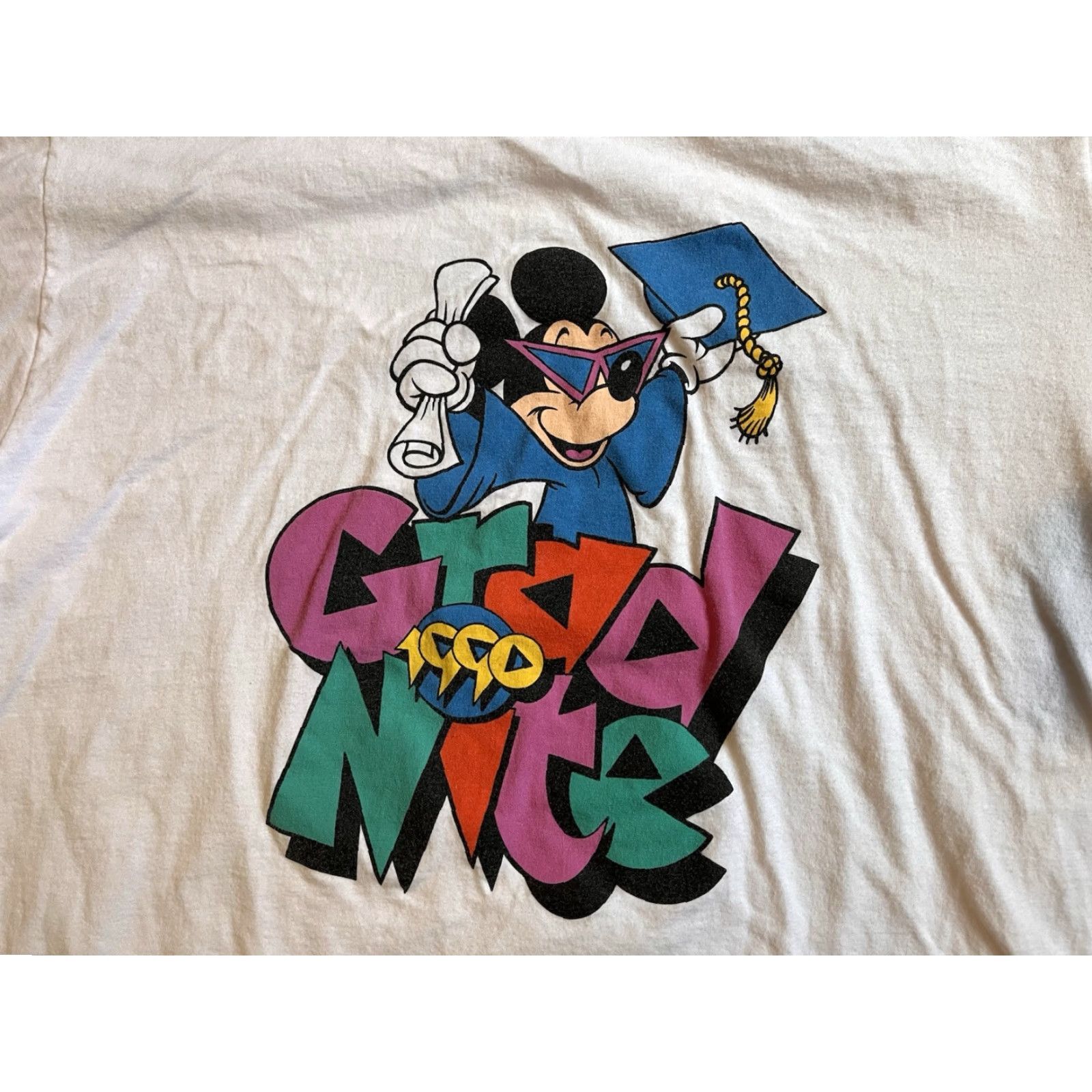 Vintage VINTAGE Mickey Mouse Graduation Shirt Men’s XL White T-Shirt Regular 1990s Disney Character Fashions Graphic Print Size US L / EU 52-54 / 3 - 3 Thumbnail