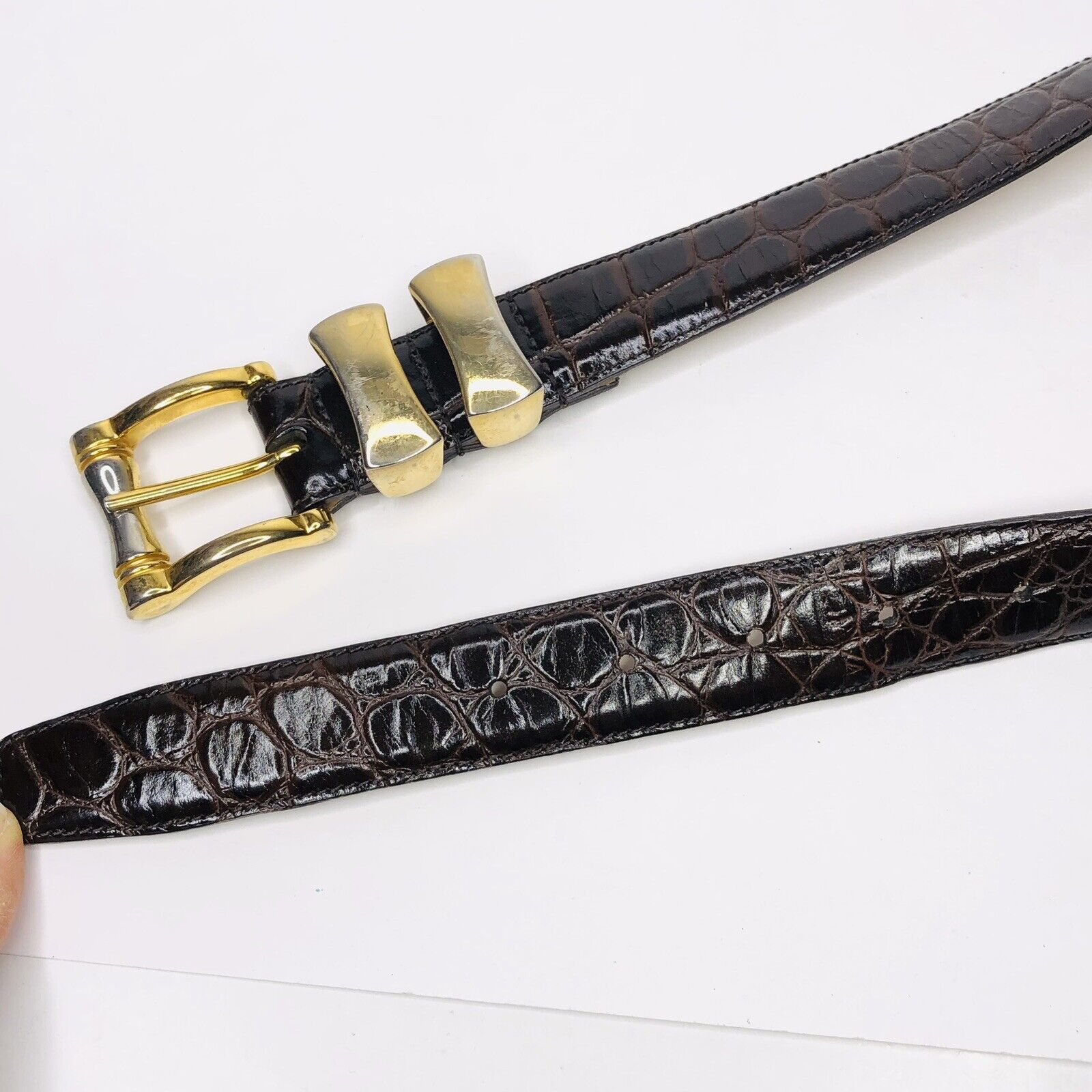 Other Vtg WCM NY CROC Embossed ITALIAN Calfskin Leather Sz L Size ONE SIZE - 5 Thumbnail