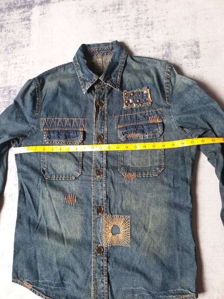 Japanese Brand 💥291295=Homme distressed patchwork Japanese chambray shirt Size US M / EU 48-50 / 2 - 6 Thumbnail