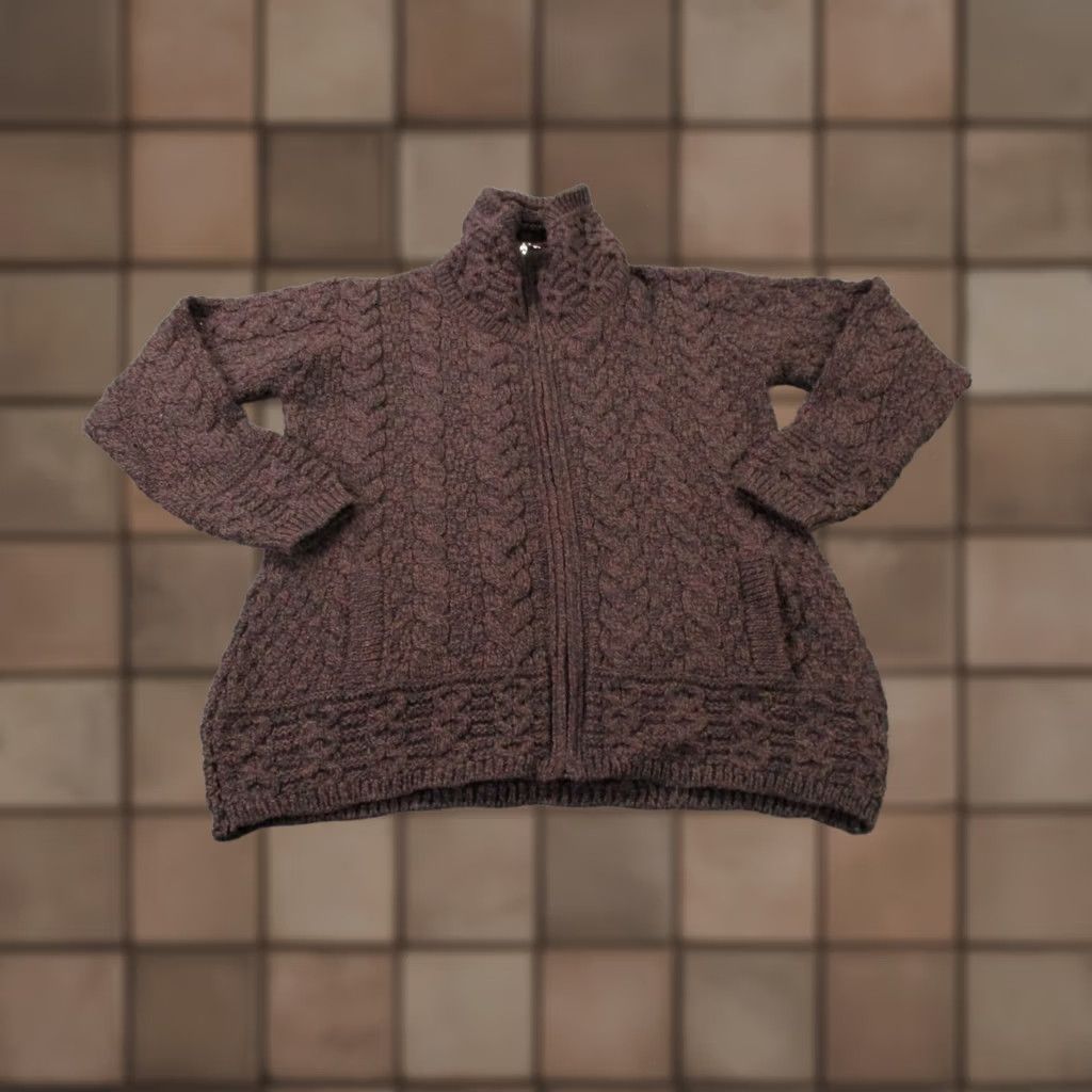 Vintage Arancrafts Sweater Jacket Women M Brown Merino Wool Ireland Cable Knit Chunky Size M / US 6-8 / IT 42-44 - 1 Thumbnail