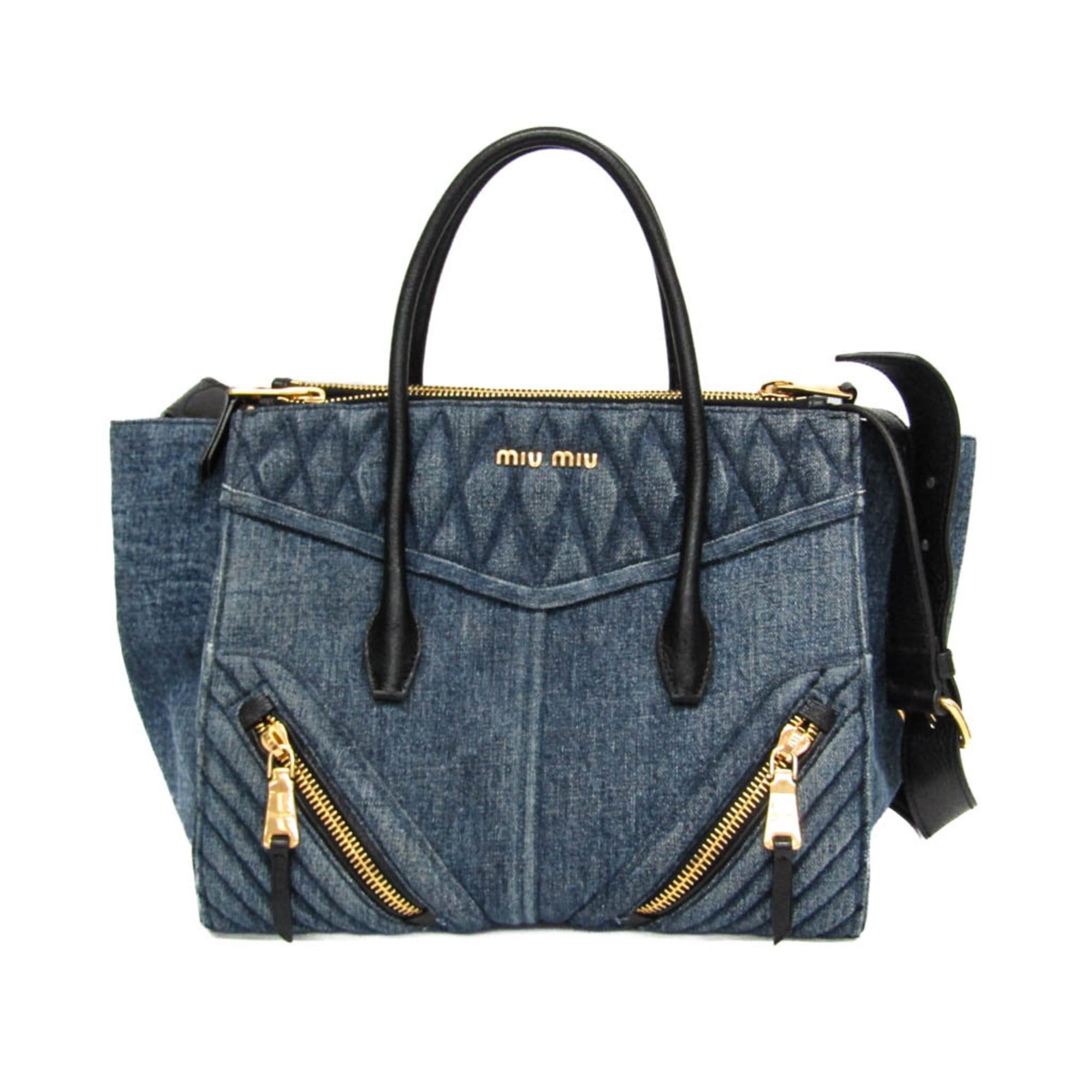 Miu Miu Miu Miu RN1032 BIKER Women's Denim,Leather Handbag,Shoulder Bag Blue Size ONE SIZE - 1 Thumbnail