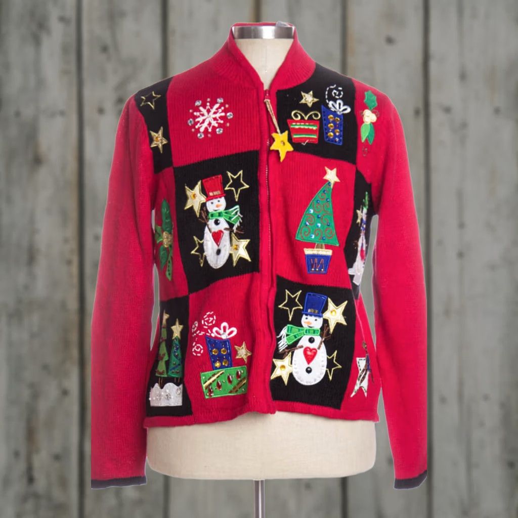 Vintage VINTAGE Tiara International Red Ugly Christmas Cardigan M Cardigan Red Christmas Mens Womens XL XXL 46” 23” Ramie Cotton Ragstock Vintage Clothing Size M / US 6-8 / IT 42-44 - 1 Preview