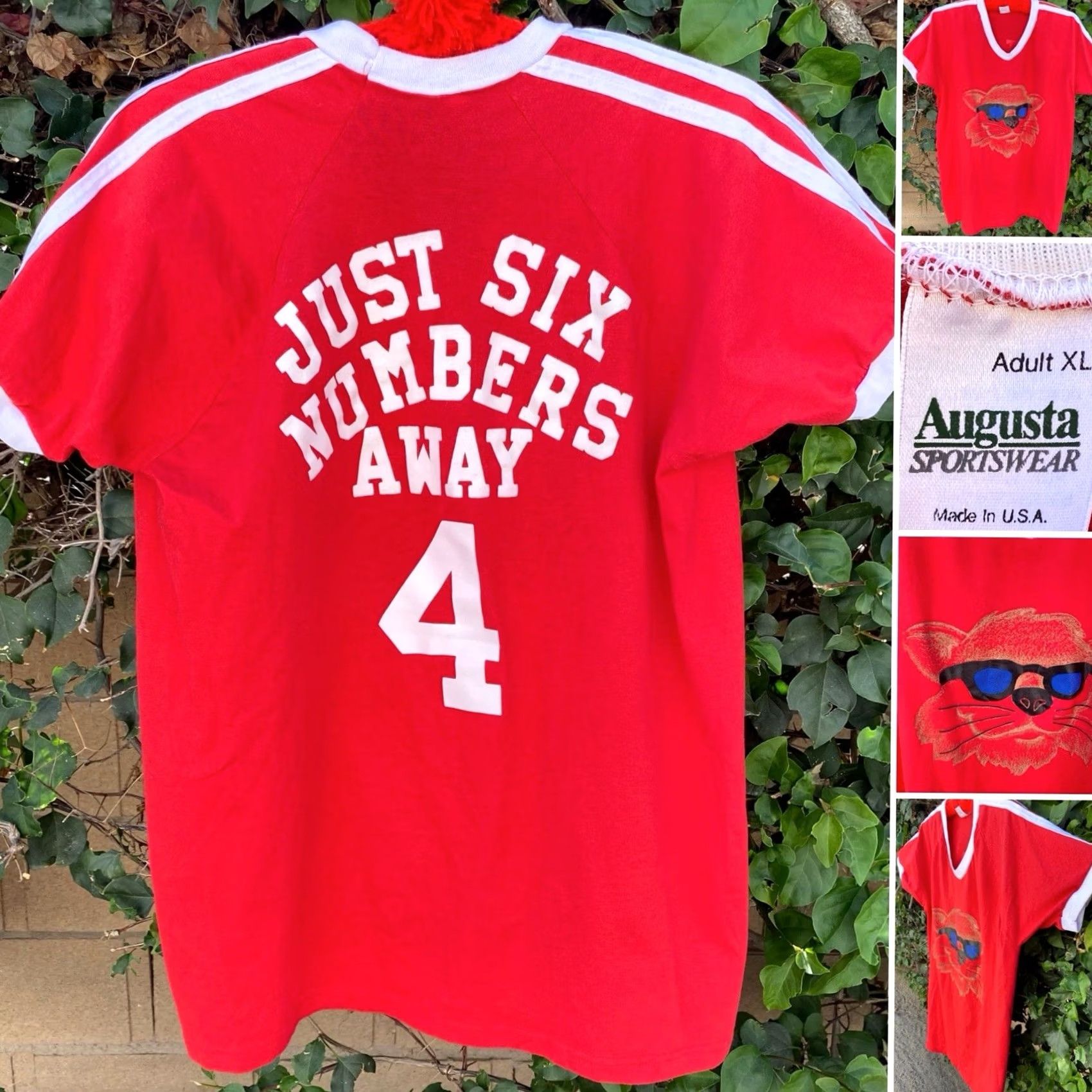 Augusta Sportswear VINTAGE Augusta Sportswear Cat Sunglasses Ringer Tee Red V Neck Stripe Graphic Shirt USA XL Men T-Shirt XS? Size US XL / EU 56 / 4 - 2 Thumbnail