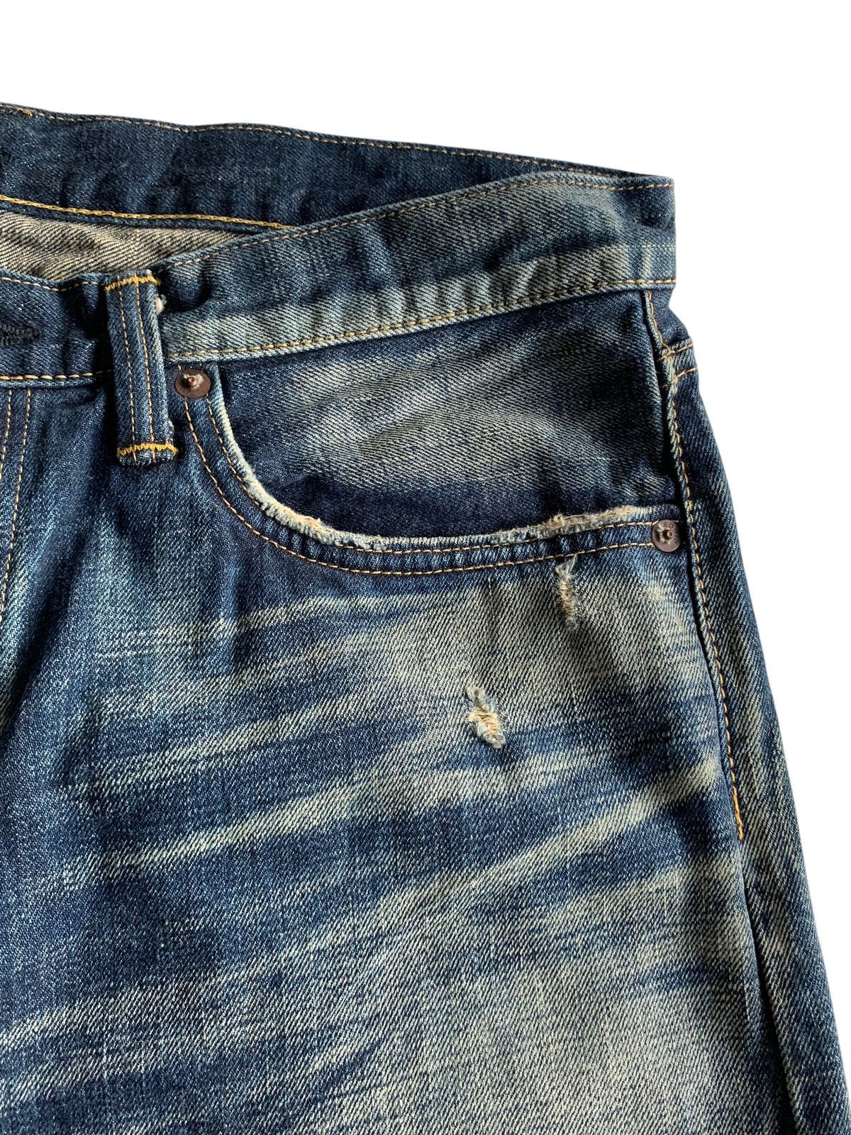 Edwin Rare💥EDWIN 5052RV SELVEDGE RUSTY MUDMAX DISTRESSED DENIM Size US 33 - 14 Thumbnail