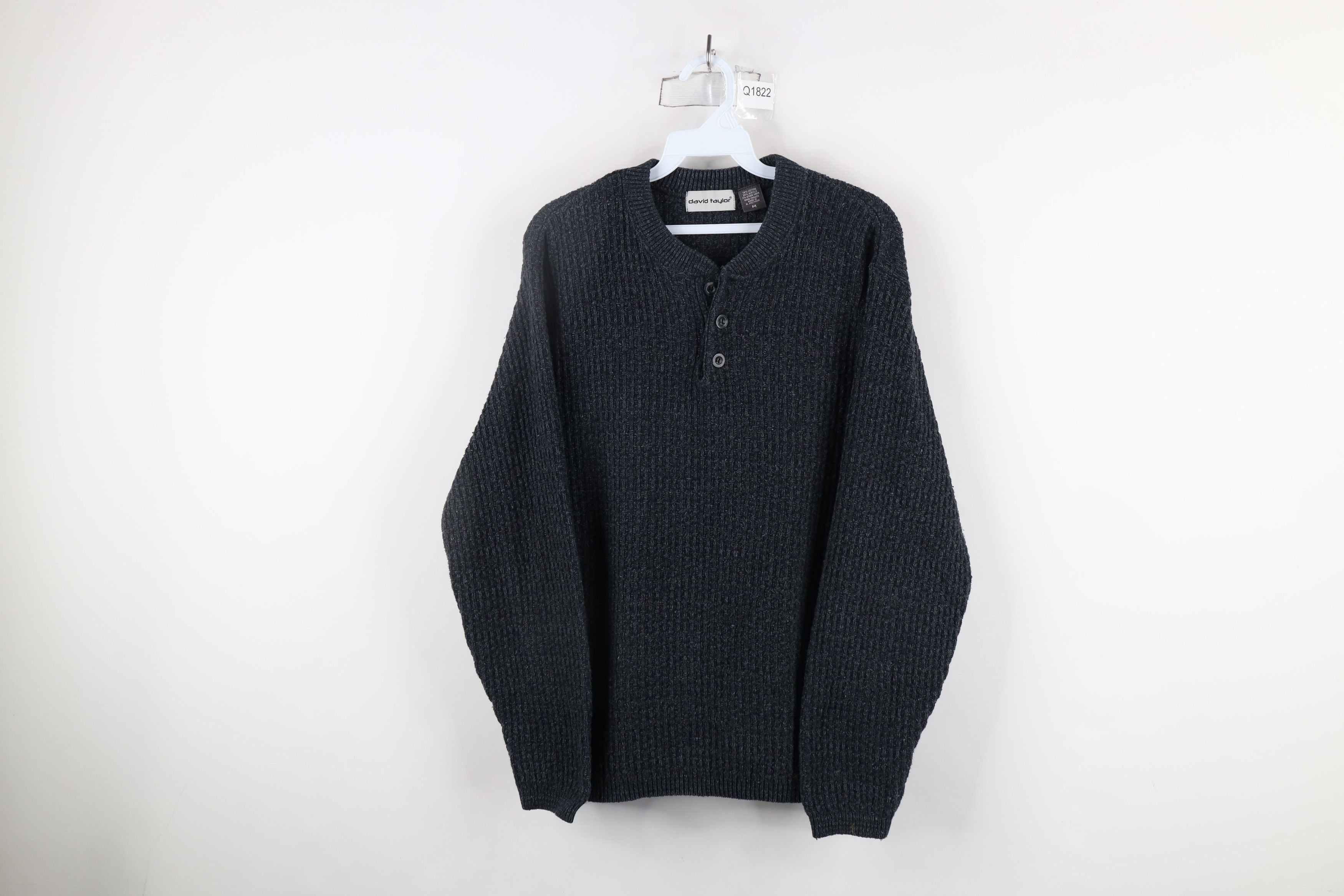 Vintage Vintage 90s Streetwear Cotton Ribbed Knit Henley Sweater Size US M / EU 48-50 / 2 - 1 Thumbnail
