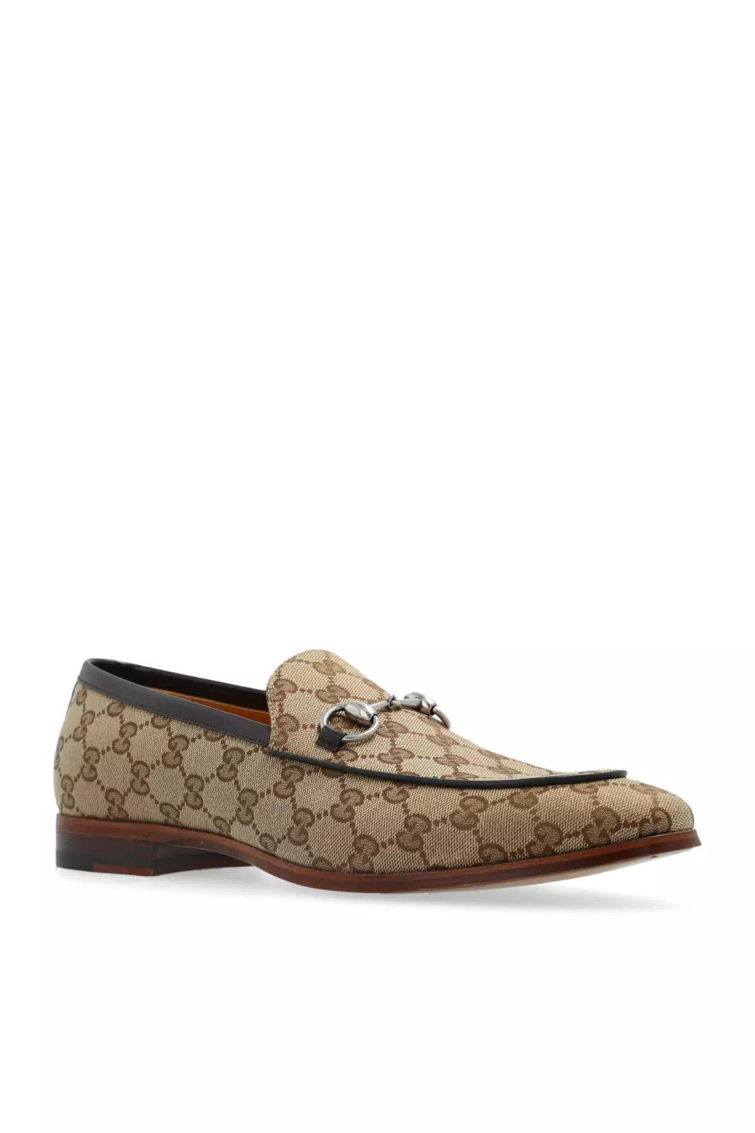 GUCCI Horsebit Men's Beige And Ebony GG Canvas Loafers New