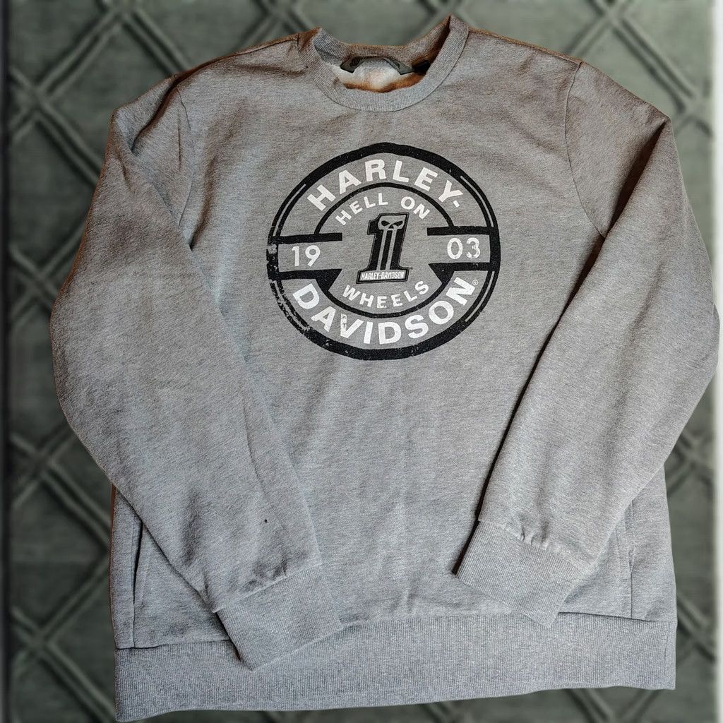 Harley Davidson VINTAGE Harley Davidson Sweatshirt Mens Crewneck Gray L "Hell On Wheels" 90s motorcycle Size US L / EU 52-54 / 3 - 1 Thumbnail