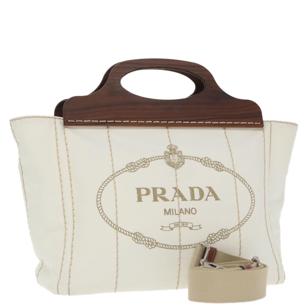 Prada Logo Jacquard White Canvas Handbag (Pre-Owned) Size ONE SIZE - 1 Thumbnail
