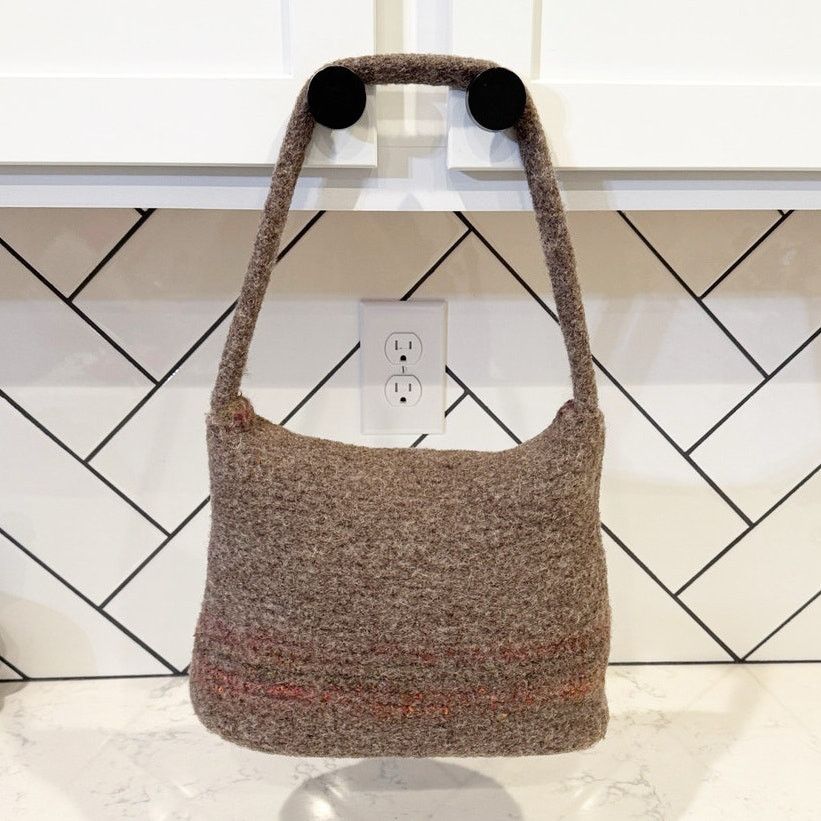 Handmade handmade wool felted purse with large wooden button closure Size ONE SIZE - 2 Thumbnail