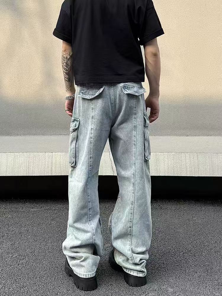 Japanese Brand × Jean High street washed workwear straight baggy wide leg jeans Size US 31 - 3 Thumbnail
