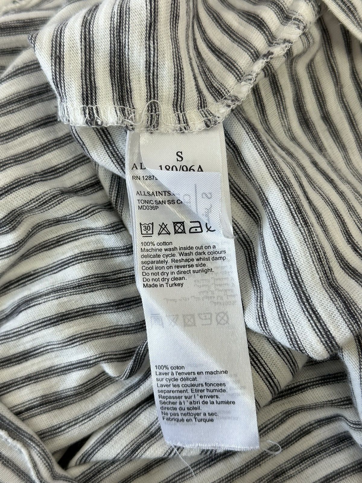 Allsaints × Vintage AllSaints Tonic San Stripped Short Sleeve T-shirt Size US S / EU 44-46 / 1 - 6 Thumbnail
