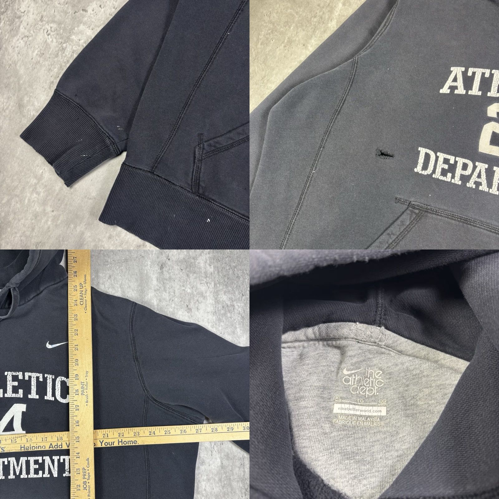 Nike VINTAGE Nike Athletic Department Black Hoodie Mens XL Distressed Size US XL / EU 56 / 4 - 8 Thumbnail