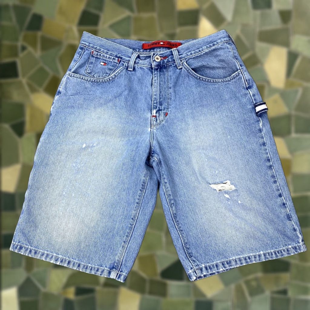 Denime VINTAGE Tommy Jeans Shorts Mens 33 Denim Cargo Distressed 90s Retro Grunge Casual Size US 33 - 1 Thumbnail