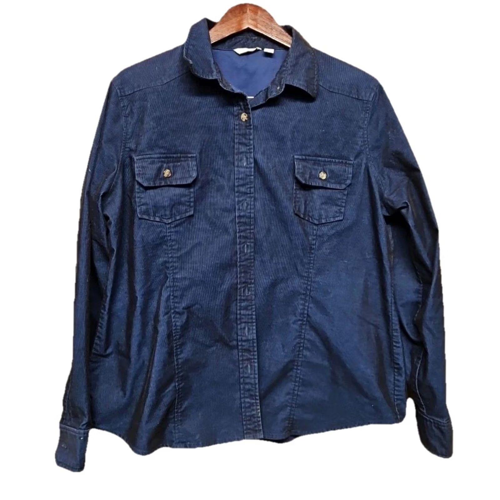 Vintage Cato Corduroy Women’s XL Navy Blue Button Front Shirt Utility Pockets Size XL / US 12-14 / IT 48-50 - 2 Thumbnail