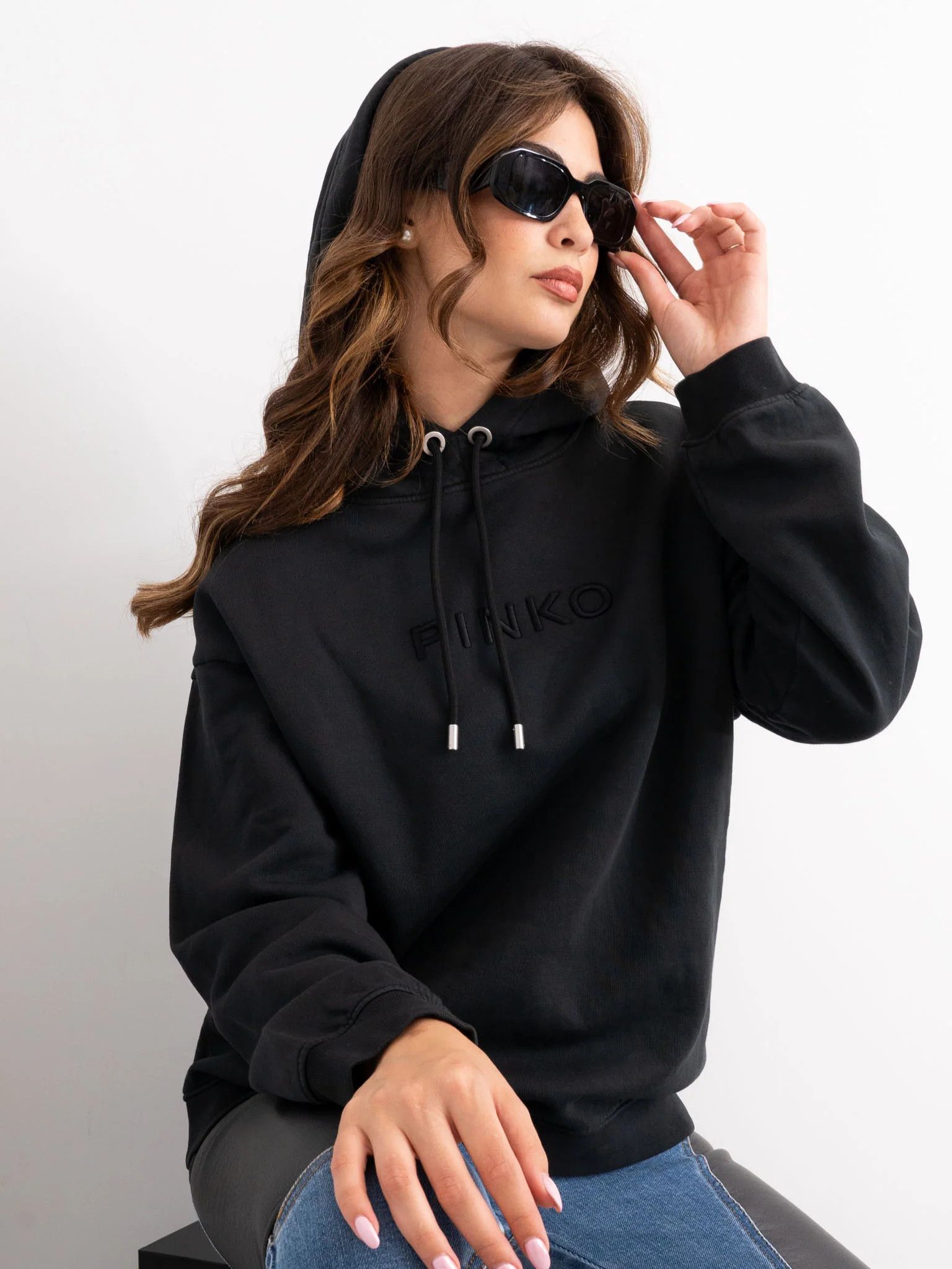 Pinko o1s22i1n0824 Oversized Hooded Sweatshirt in Black Size S / US 4 / IT 40 - 1 Thumbnail