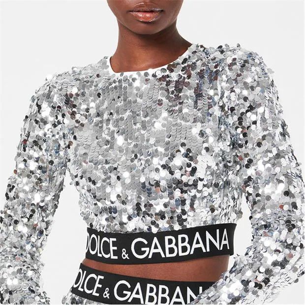Dolce & Gabbana o1g2r1mq1024 Sequin Tape Long Sleeve Top in Silver Size XS / US 0-2 / IT 36-38 - 3 Thumbnail