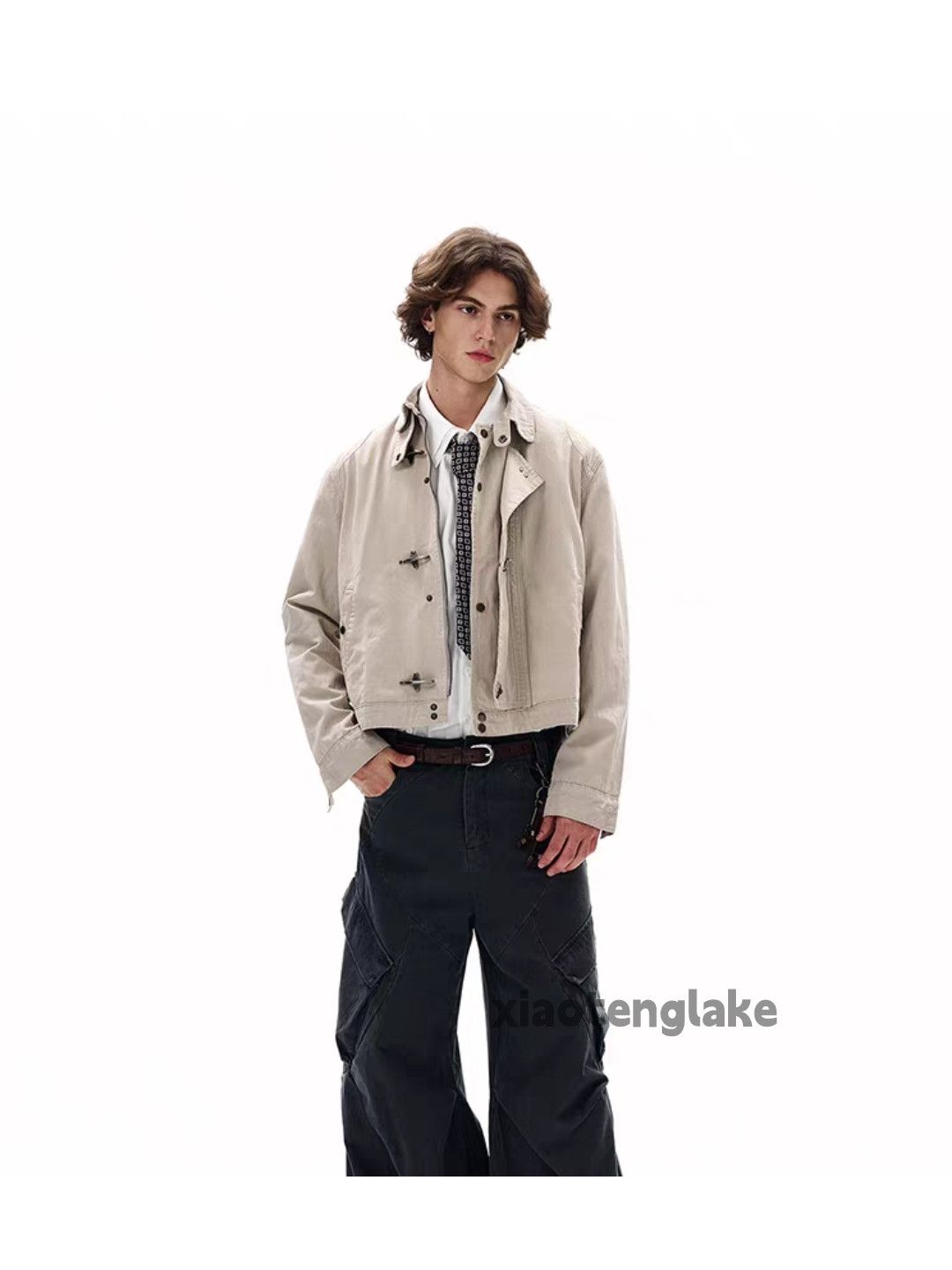 Unisex washed patchwork yuppie military cargo jacket