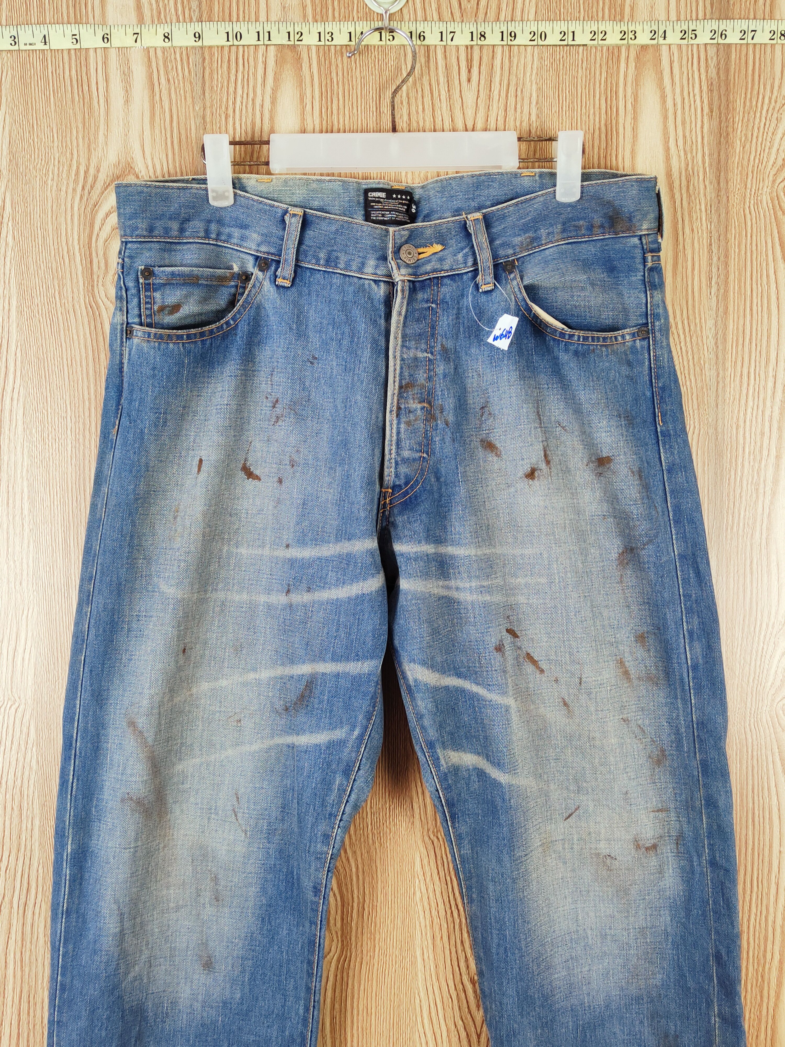 Japanese Brand Grimie Blue Distressed Ripped selvedge denim vintage #W648 Size US 36 / EU 52 - 2 Thumbnail