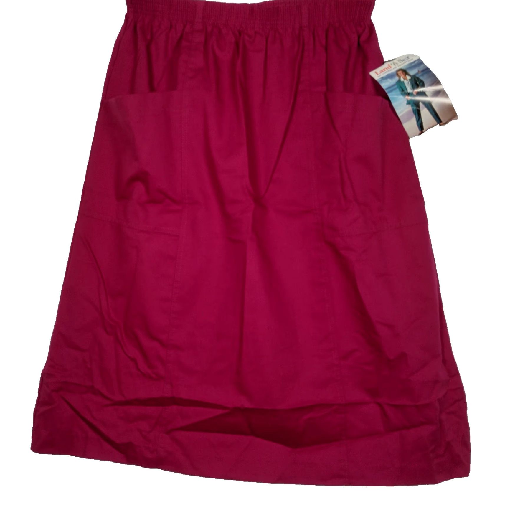 Vintage VINTAGE Land' n Sea Skirt 18 Maroon A-Line Midi Elastic Pull On Pockets Womens Cotton Polyester Twill Classic Modest Office Wear 50" Hips 30" Waist Size 40" / US 18 - 2 Thumbnail