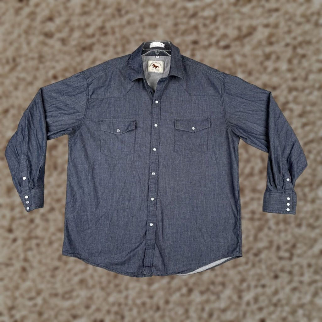Denime DCTop Blue Denim Button-Up Shirt Mens XL Long Sleeve Plaid Western Size US XL / EU 56 / 4 - 1 Thumbnail