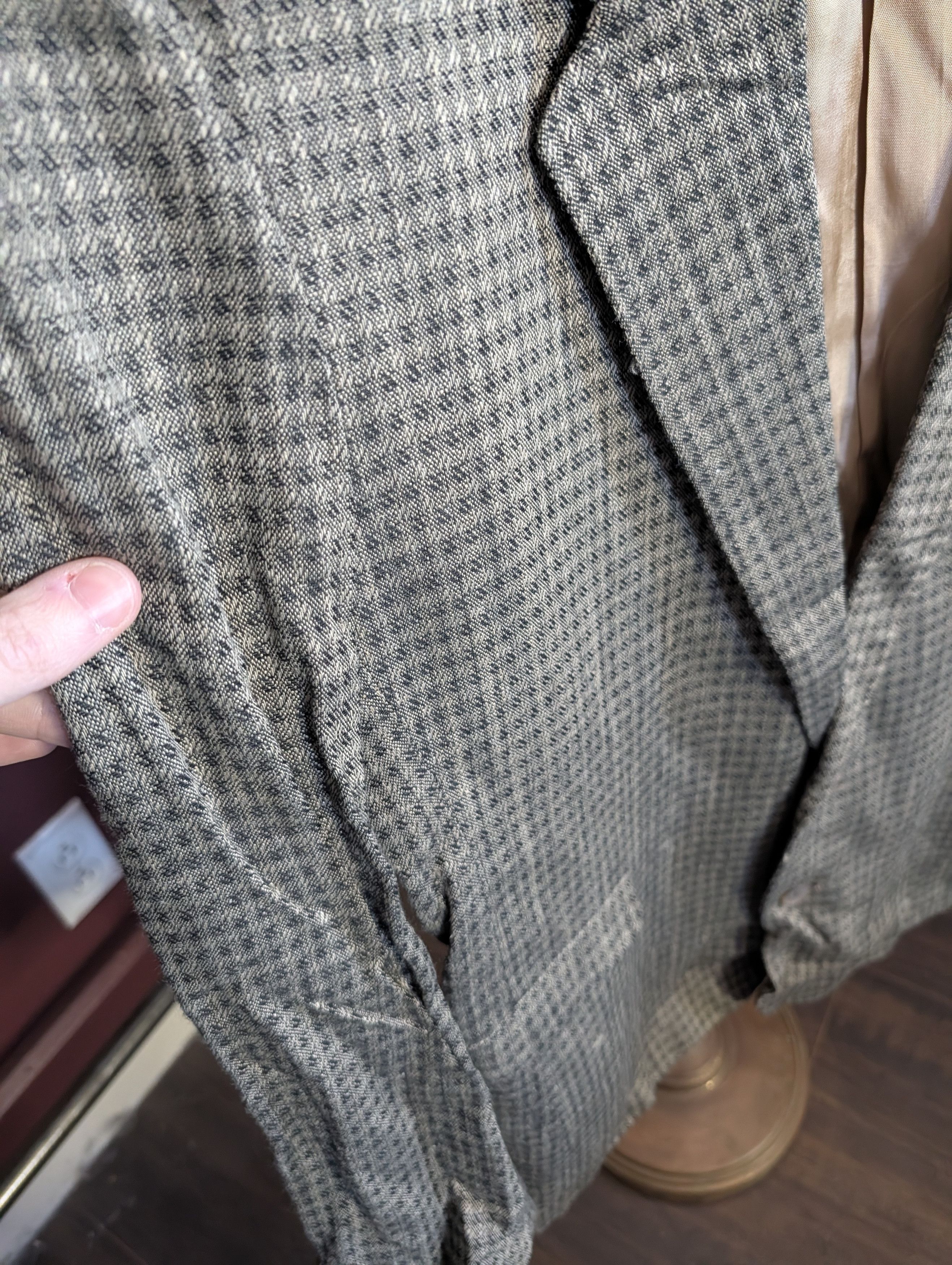 Vintage THE PUBLIC NOTICES Flax Rayon Olive Houndstooth jacket Size 40R - 4 Thumbnail