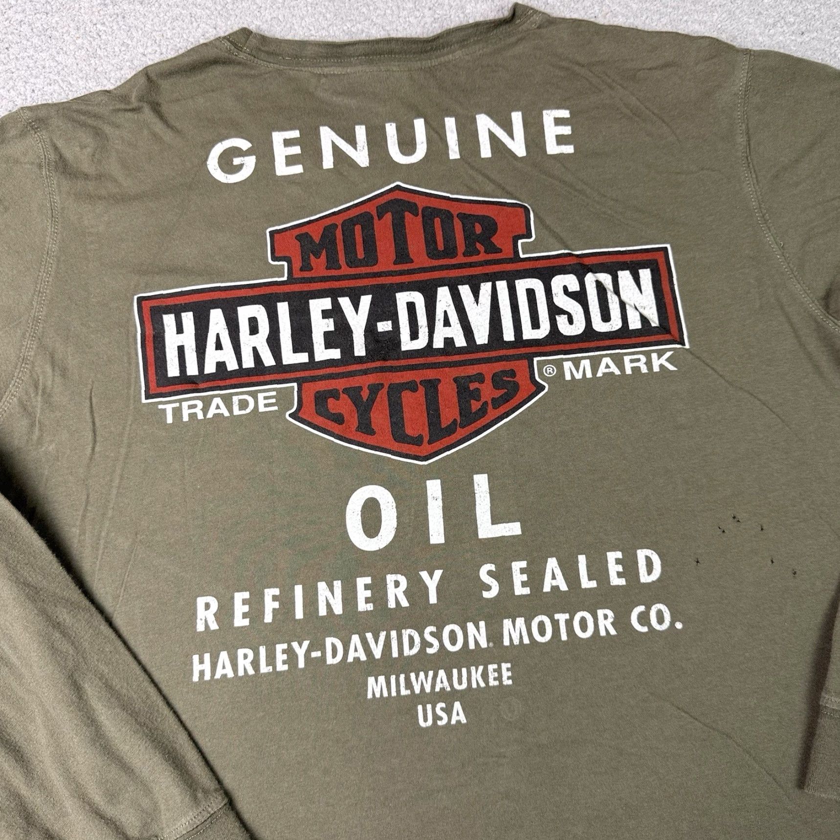 Harley Davidson VINTAGE Harley Davidson Shirt Adult XL Green Distressed Long Sleeve Casual HDMC Logo Men Size US XL / EU 56 / 4 - 2 Thumbnail