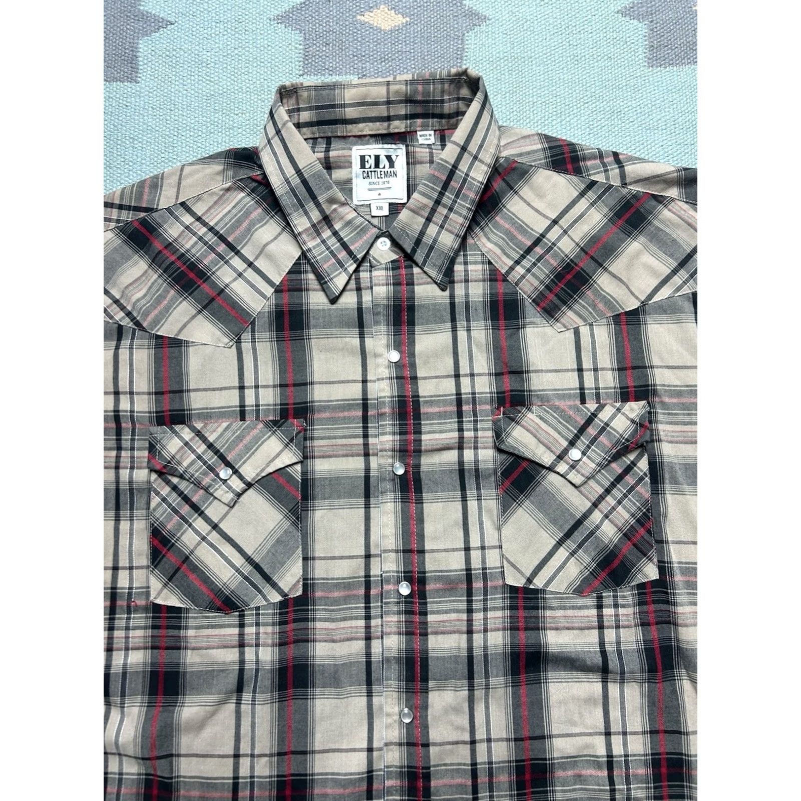Vintage Ely Cattleman Shirt Long Sleeve Pearl Snap Plaid Western Cowboy Lightweight XXL Mens Size US XXL / EU 58 / 5 - 3 Thumbnail