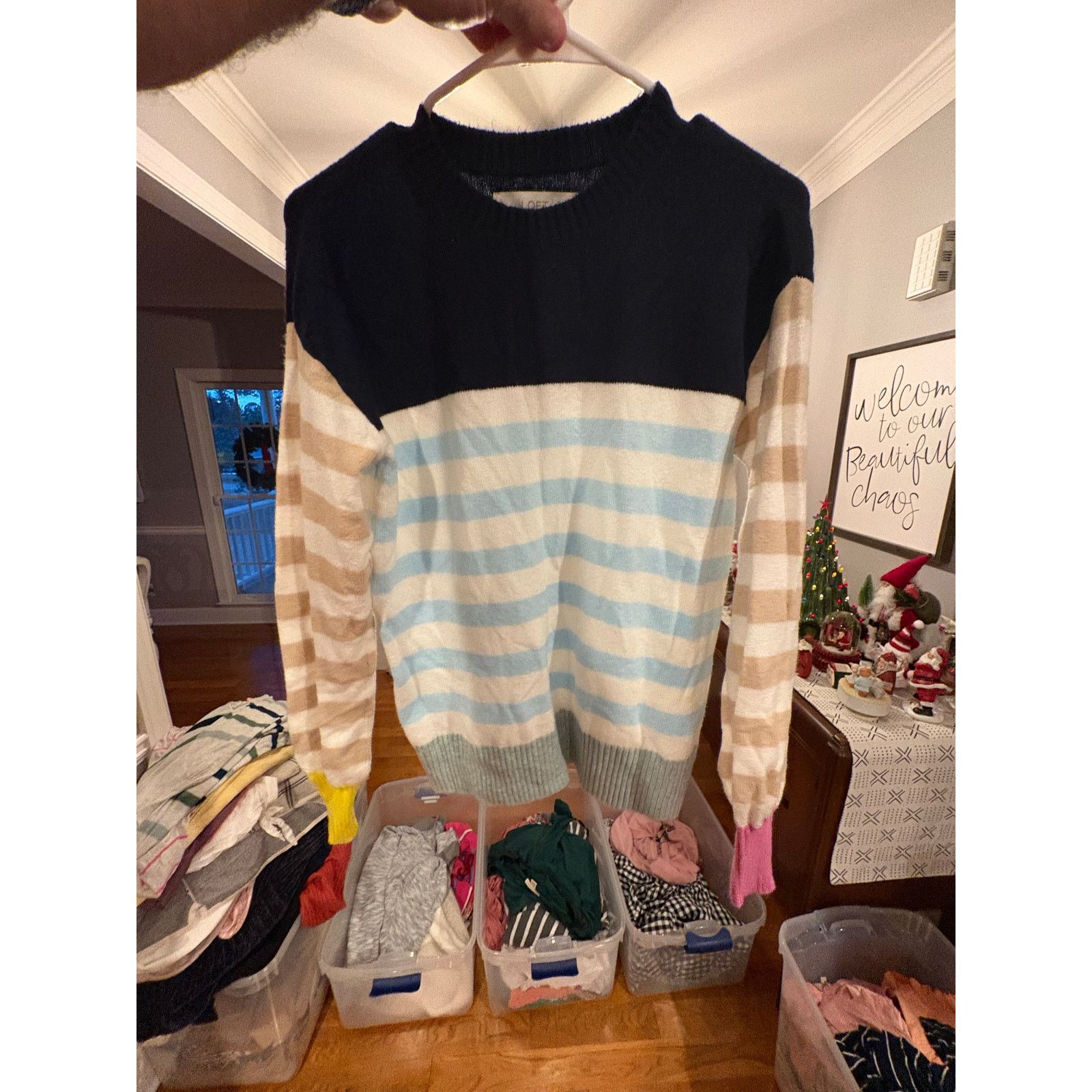 Loft LOFT Striped Colorblock Sweater Women’s Small Blue Tan Pink Size S / US 4 / IT 40 - 4 Thumbnail