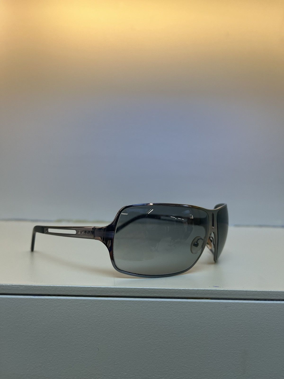 image of Prada Spr 54H Metal Vintage Logo Sunglasses in Silver, Men's