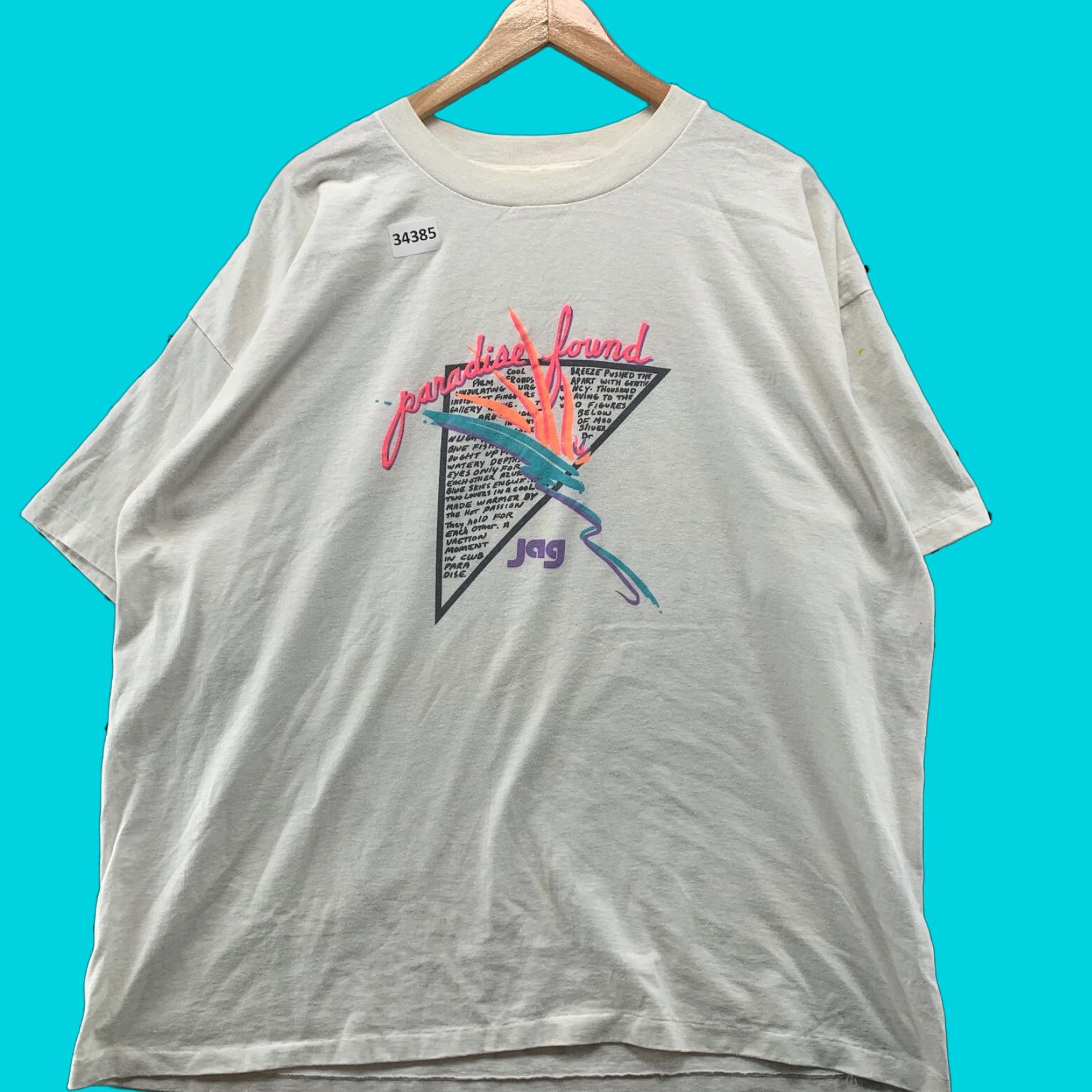 Paradise VINTAGE Single Shirt Mens 2XL White 26.5x29.5 Paradise FOund Jag Shiert 90s Beach Graphic Print Crew Neck Short Sleeve Size US XXL / EU 58 / 5 - 1 Thumbnail