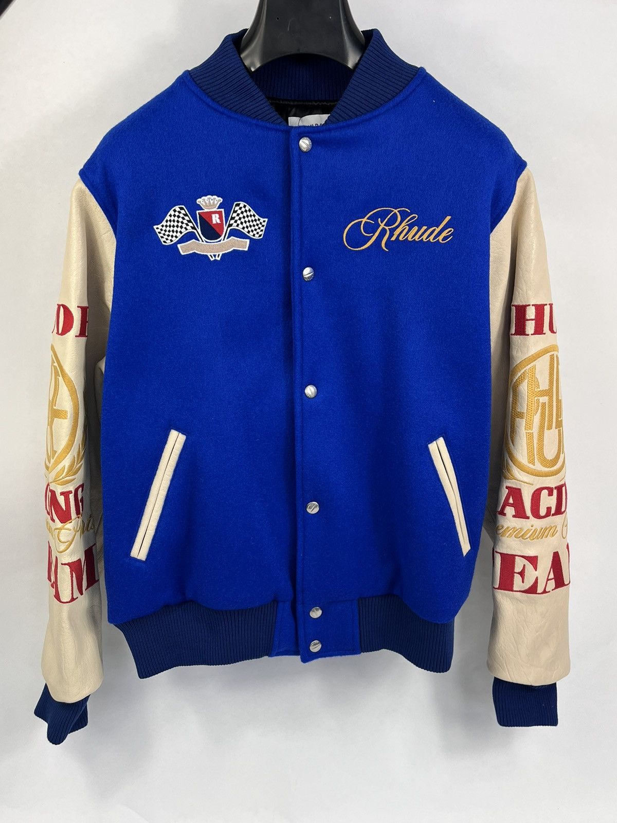 Rhude RHUDE LEATHER TRIMMED EMBROIDERED RACING VARSITY JACKET Size US M / EU 48-50 / 2 - 2 Thumbnail