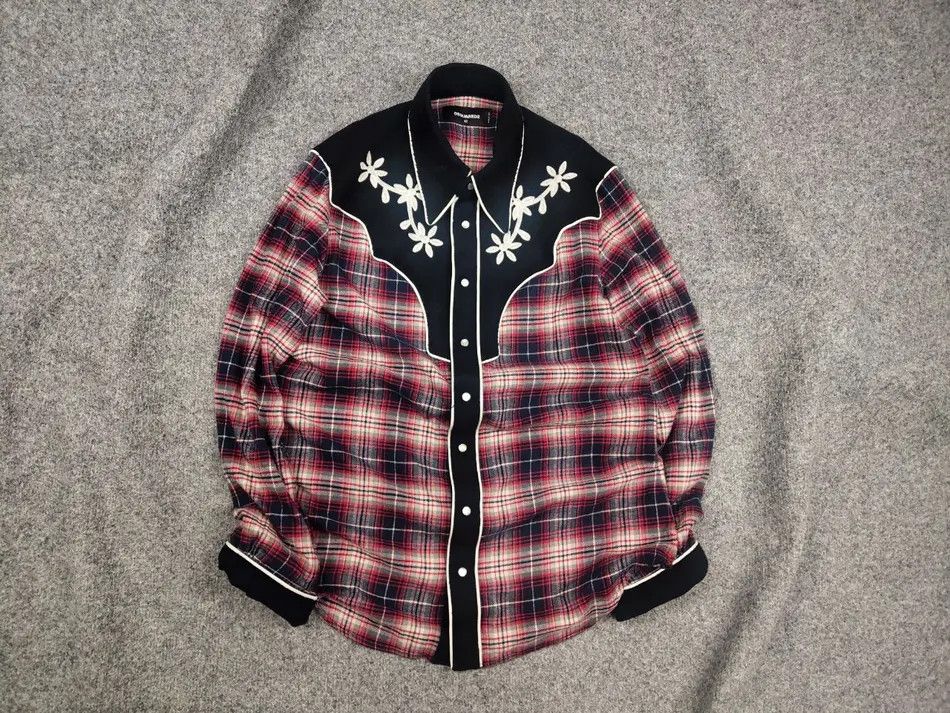 Dsquared2 Dsquared2 Brushed Cotton Flannel Western Button Shirt In Red Size US S / EU 44-46 / 1 - 1 Thumbnail