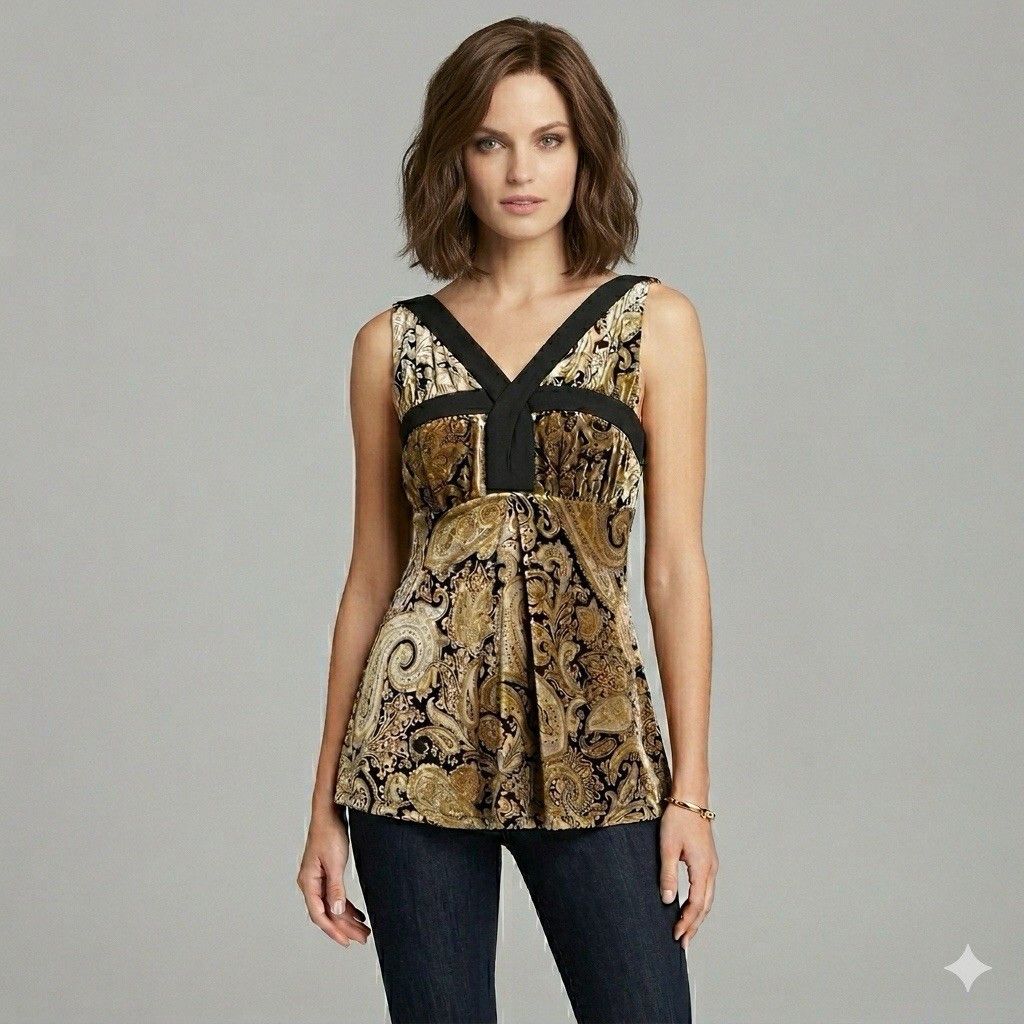 Etro Etro Italy 100% Silk Velvet Paisley Sleeveless Top 🇮🇹 Size XS / US 0-2 / IT 36-38 - 1 Thumbnail
