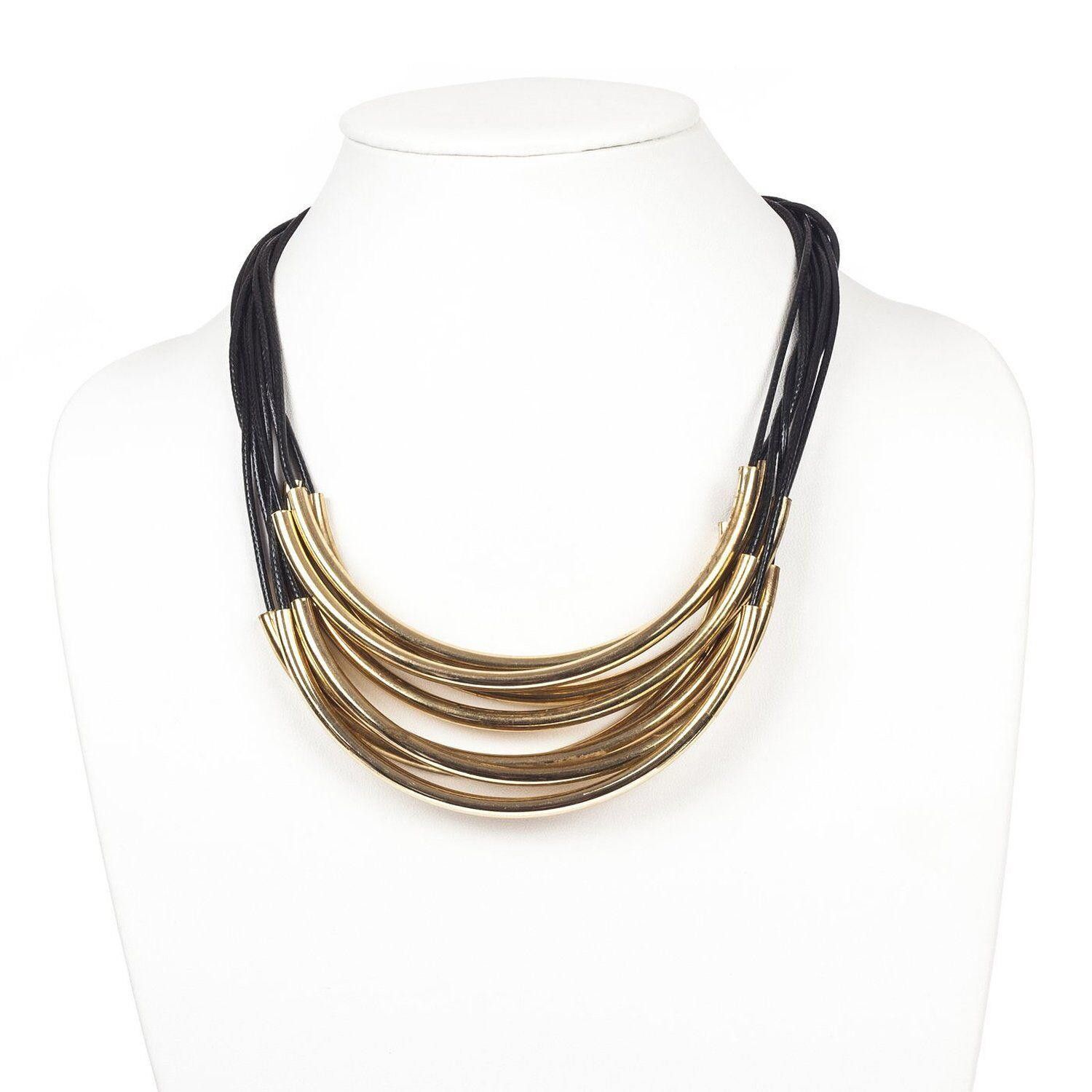 Designer Black and Gold Tubular Multi Strand Necklace Size ONE SIZE - 1 Preview