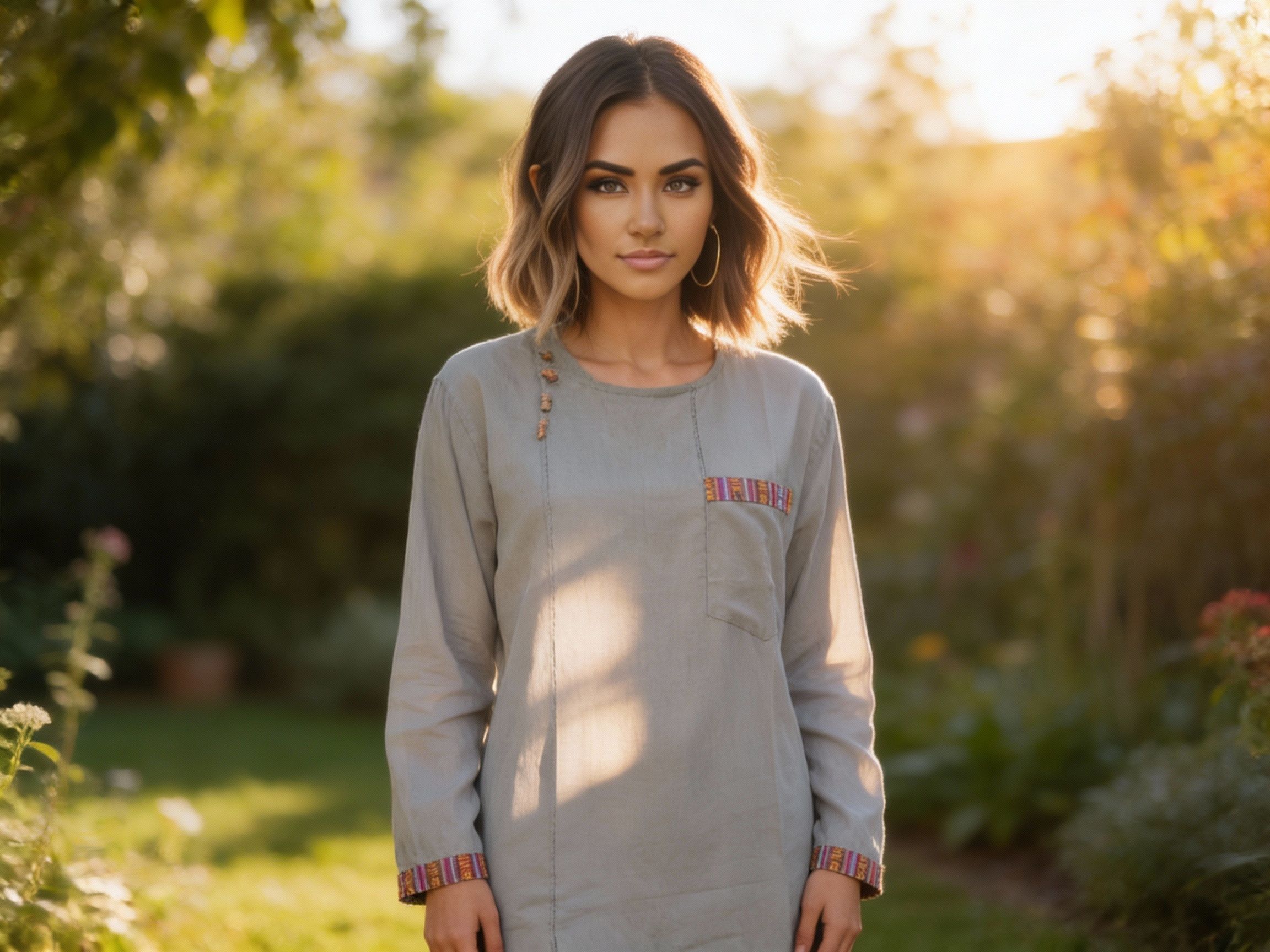 Other Cotton Long-Sleeve Round Neck Tunic - Solid: Gray: New: M Size US M / EU 48-50 / 2 - 1 Thumbnail