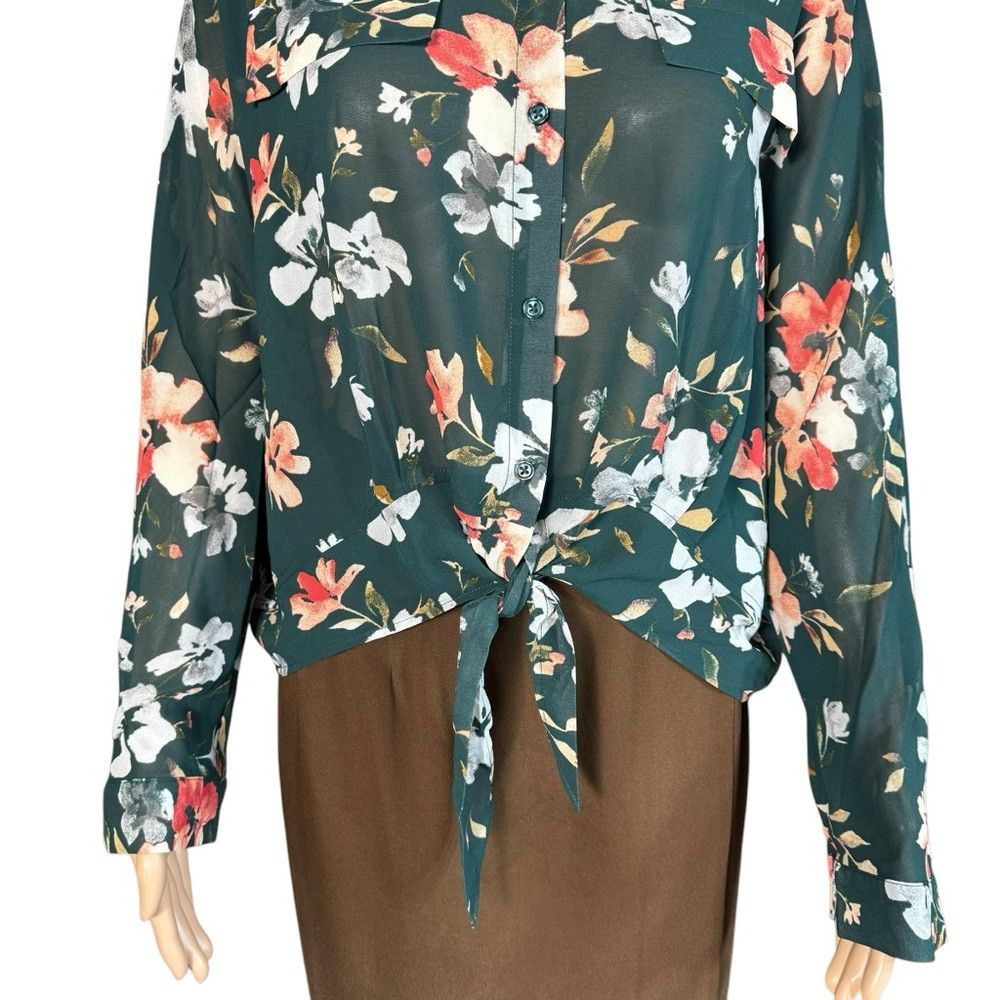 Adrianna Papell NWT New $89 Adrianna Papell Floral Long Sleeve Front Tie Gr Size L / US 10 / IT 46 - 3 Thumbnail