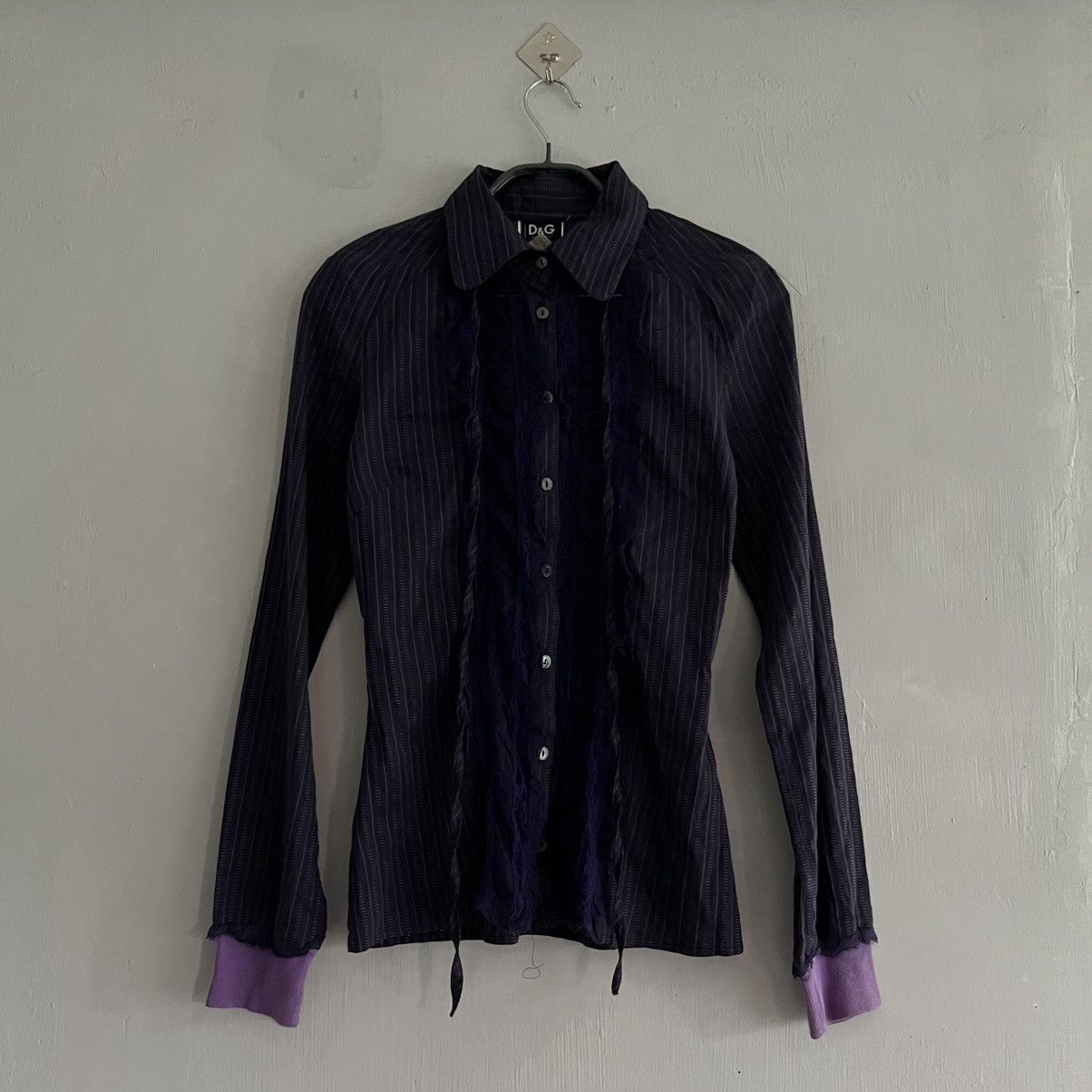 Dolce & Gabbana Dolce & Gabbana Ruflle Laced Stripes Button Up Shirt Size S / US 4 / IT 40 - 1 Thumbnail