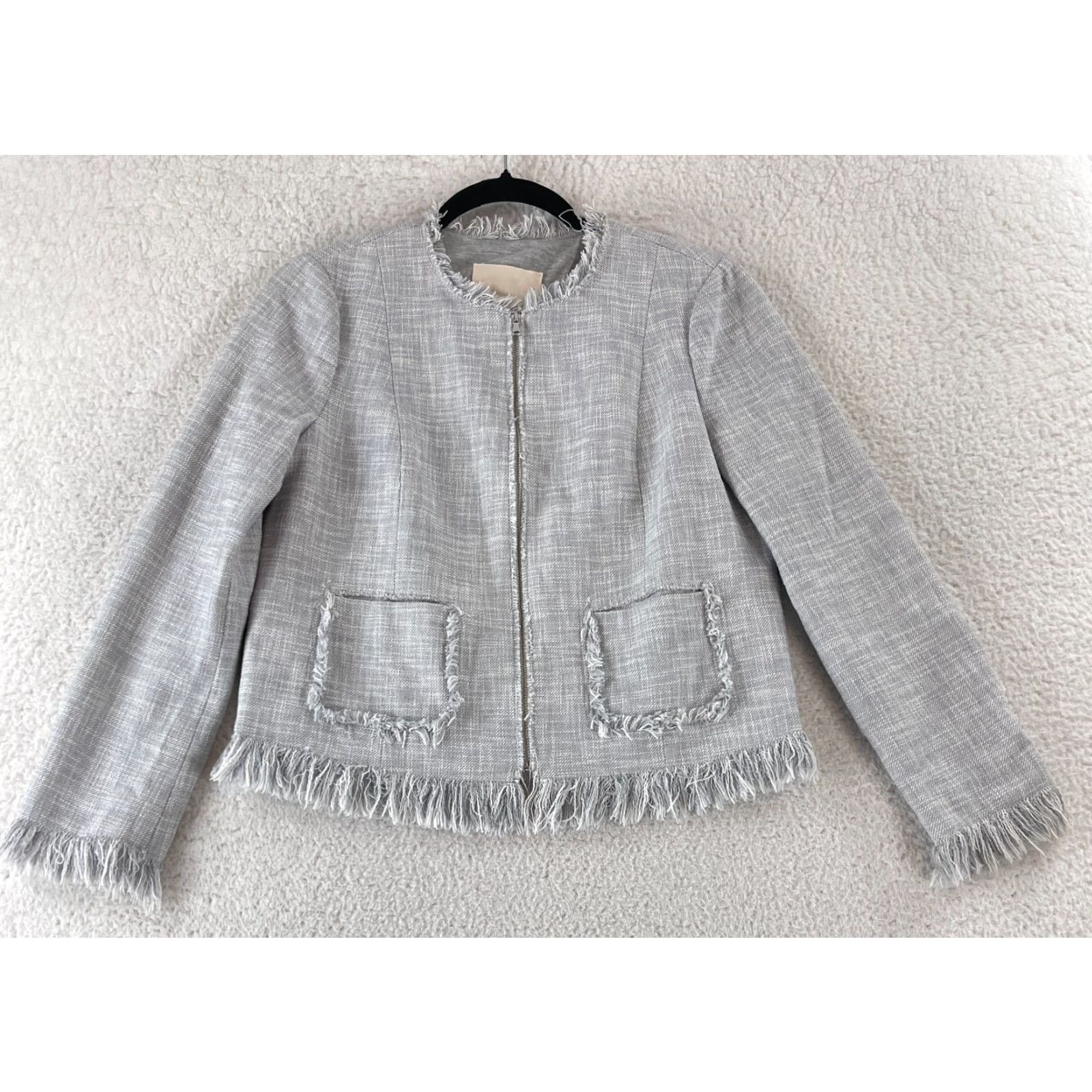 Rebecca Taylor Rebecca Taylor Slub Suiting Jacket Womens Size 4 Gray Fringe Hem Full Zip LS Jacket Size S / US 4 / IT 40 - 2 Thumbnail