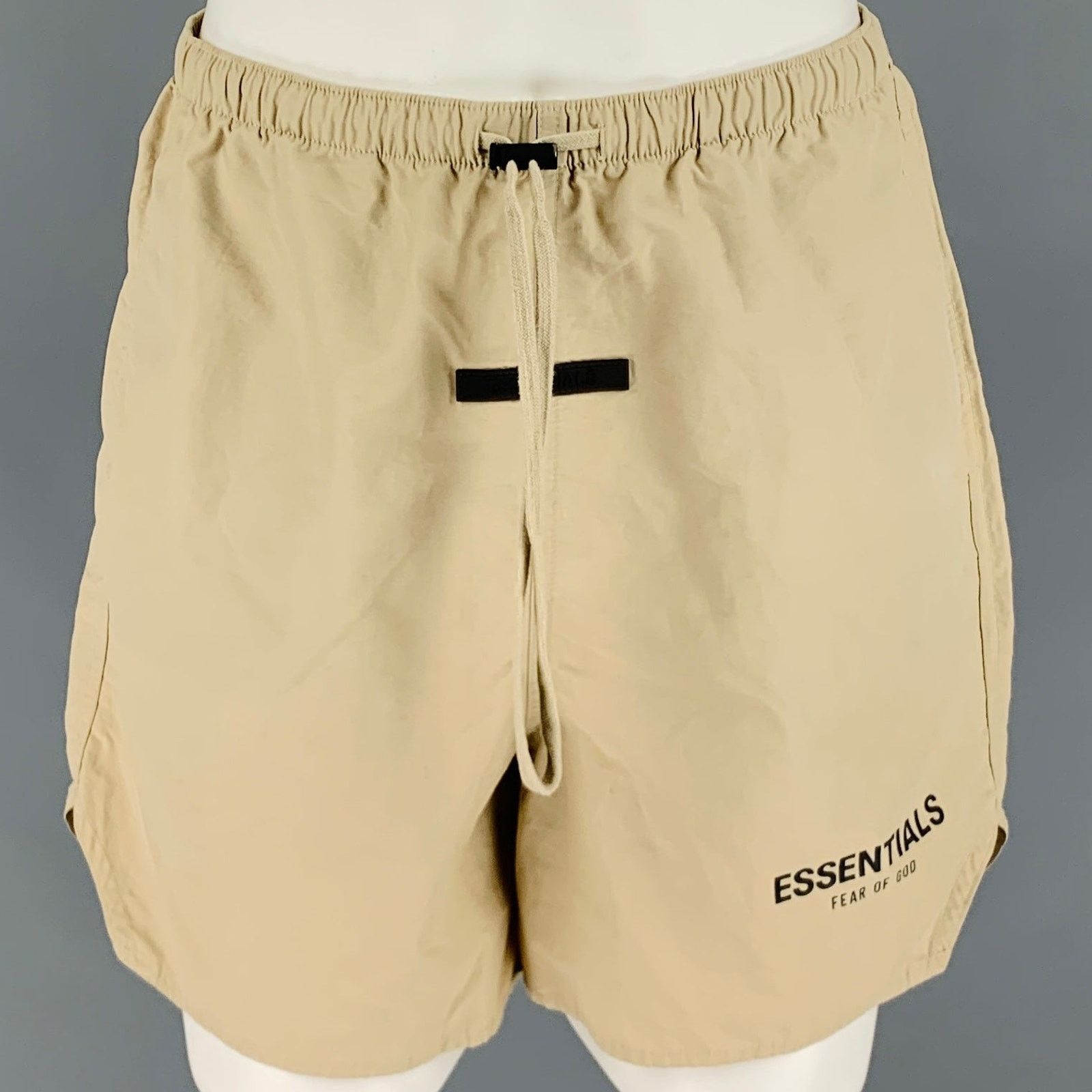 Size S Beige Logo Cotton Nylon Drawstring Shorts