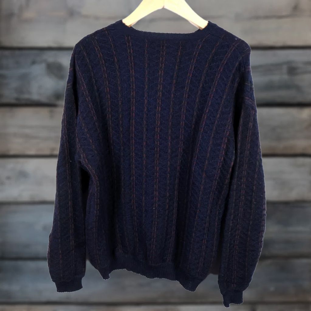 Perry Ellis VINTAGE Perry Ellis Wool Sweater Striped Dark Blue Red Textured Pattern Size US M / EU 48-50 / 2 - 1 Thumbnail