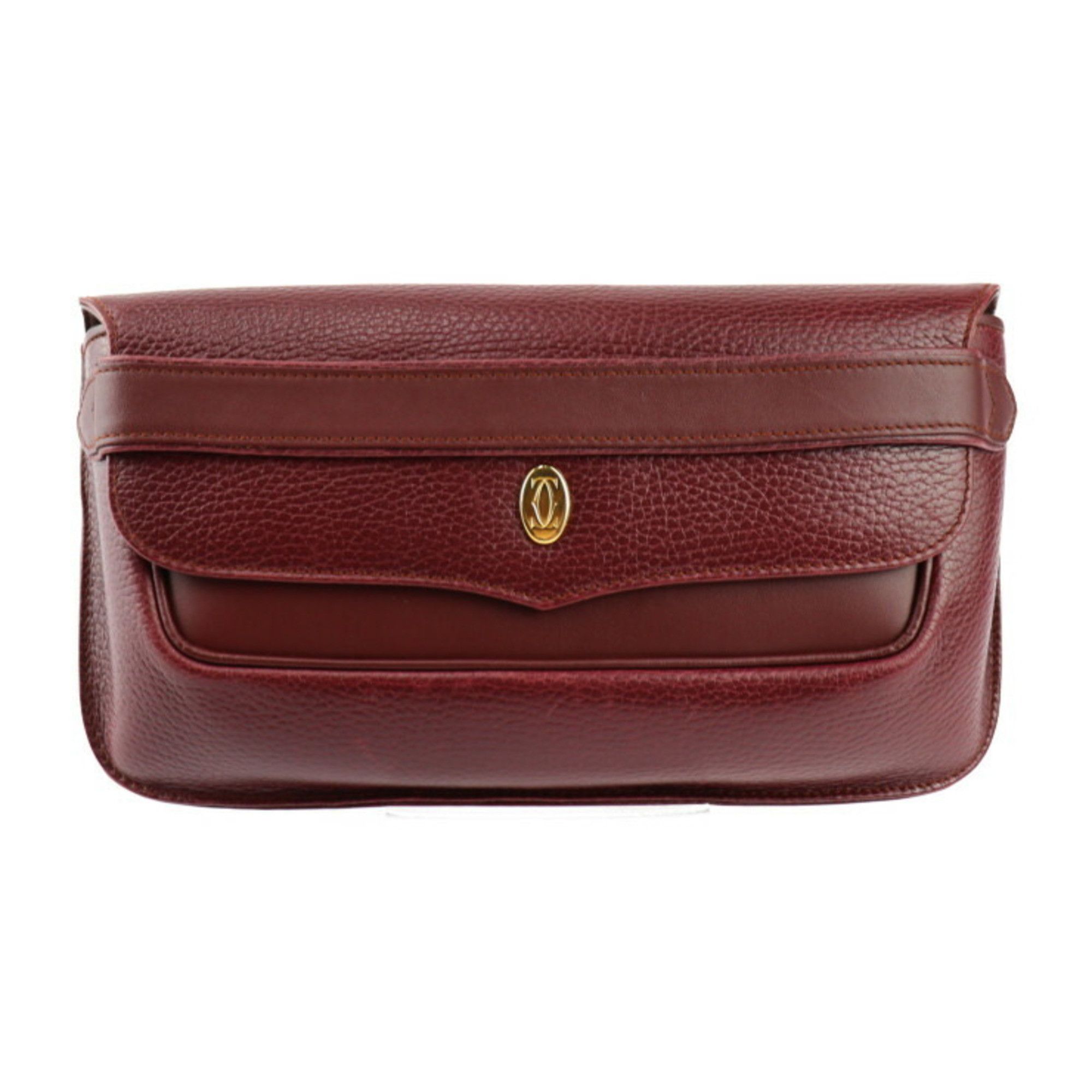 image of Cartier Mastline Clutch Bag Leather Bordeaux Gold Hardware Second, Women's